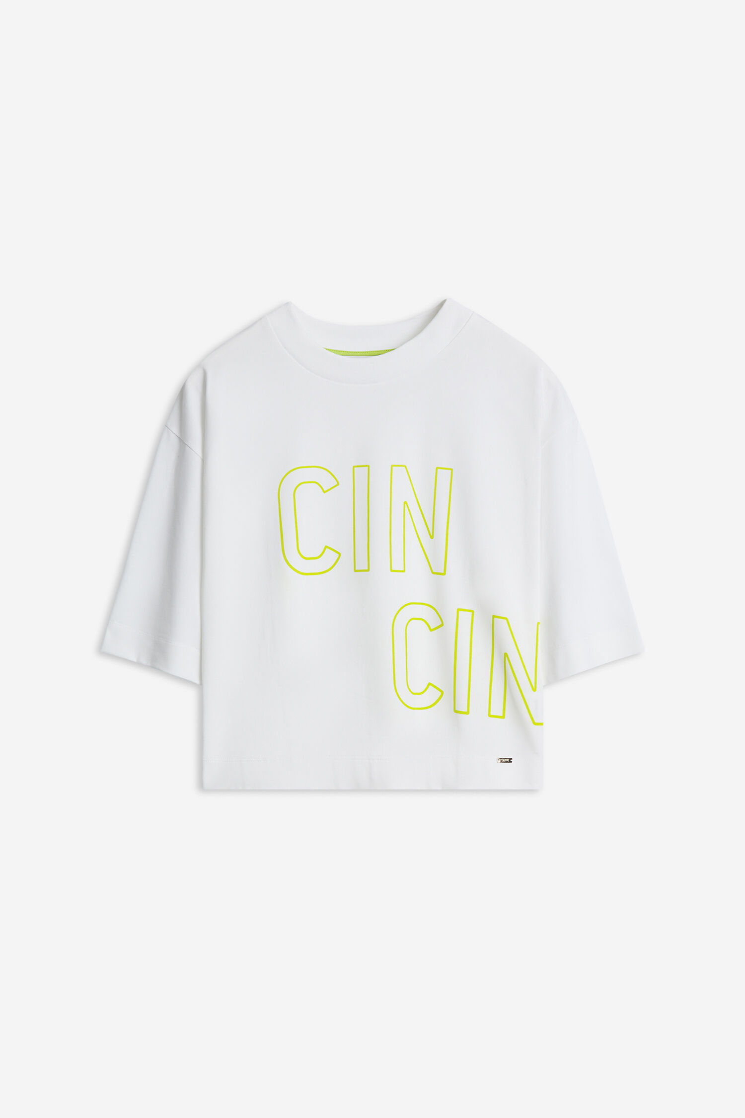 T-Shirt, Weiß, Kurzarm, Neon Gelb,  statement logo
