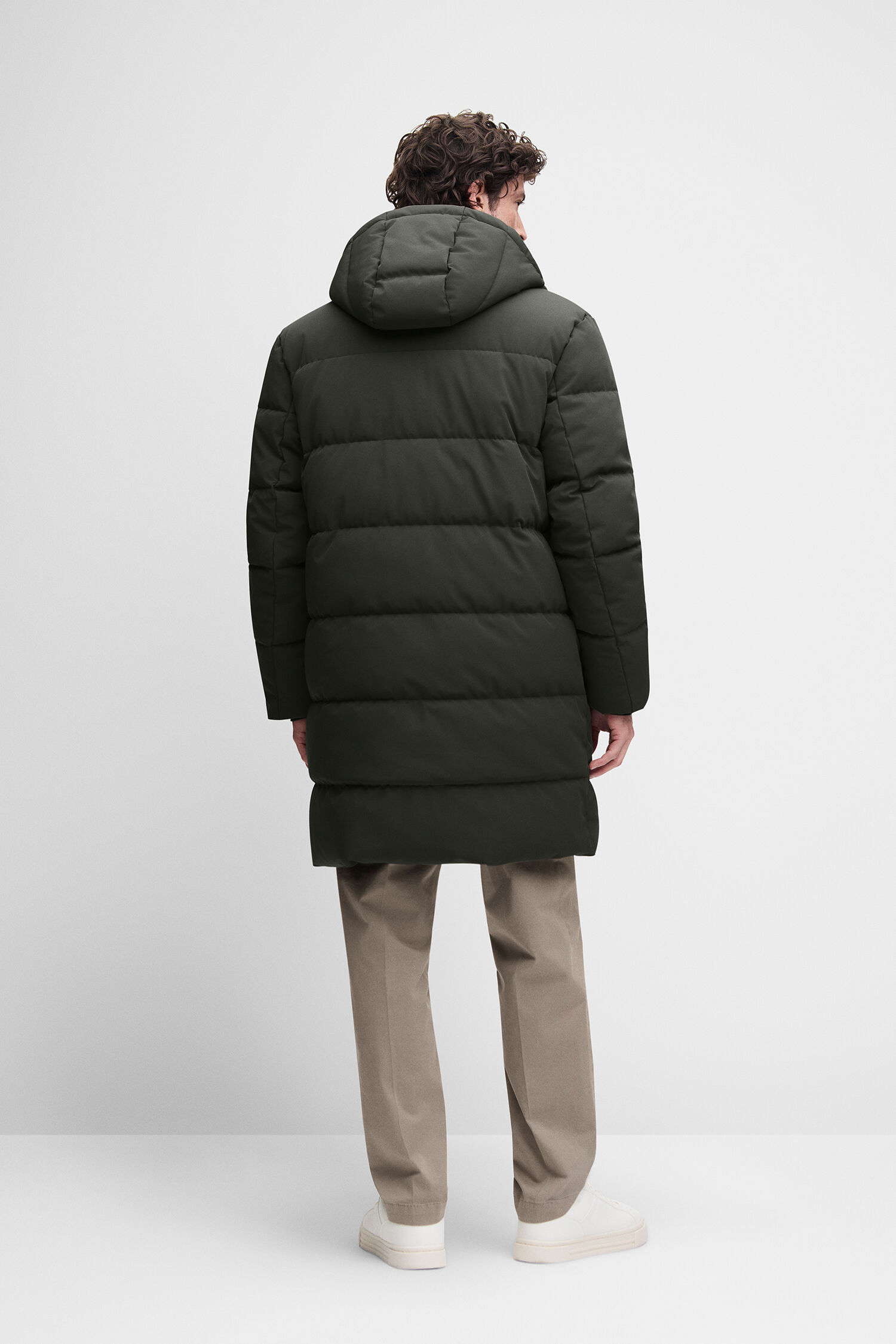 Pufferjacke, Daunenjacke, Hoodie-Kapuze, dunkelgrün, lang