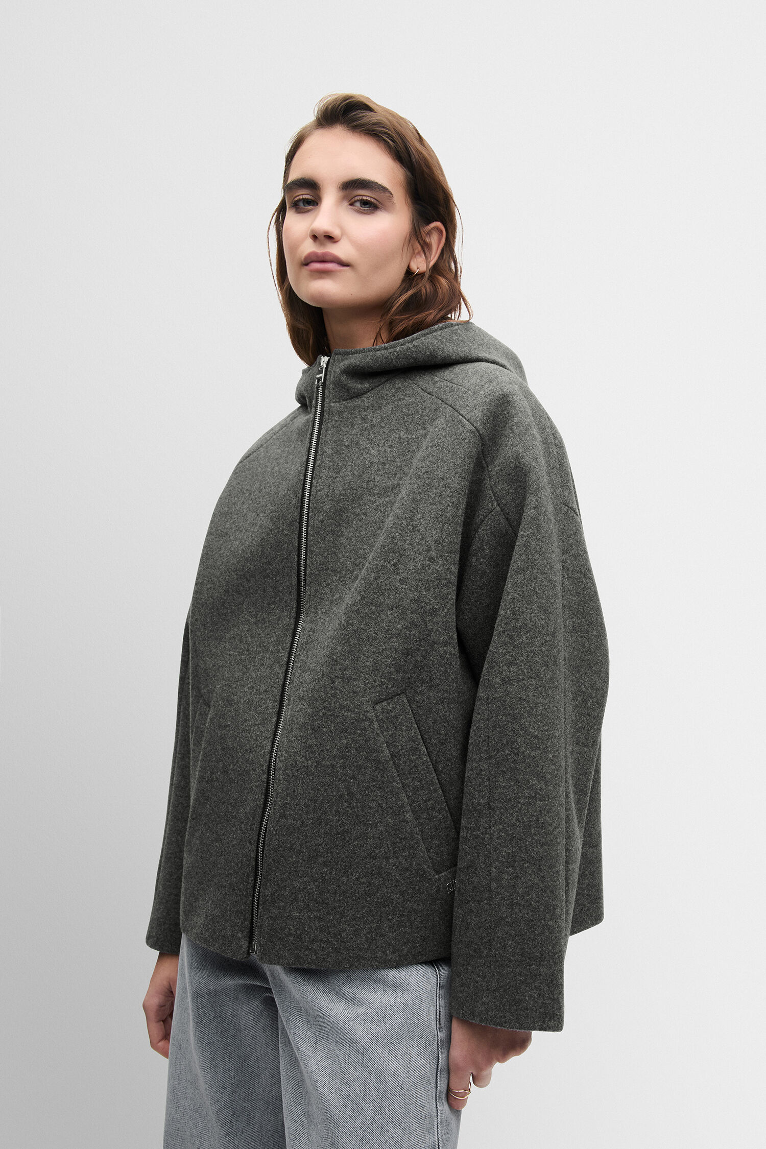 Hoodie, Zweireißverschluss, Garnitur, Grau, Taschen