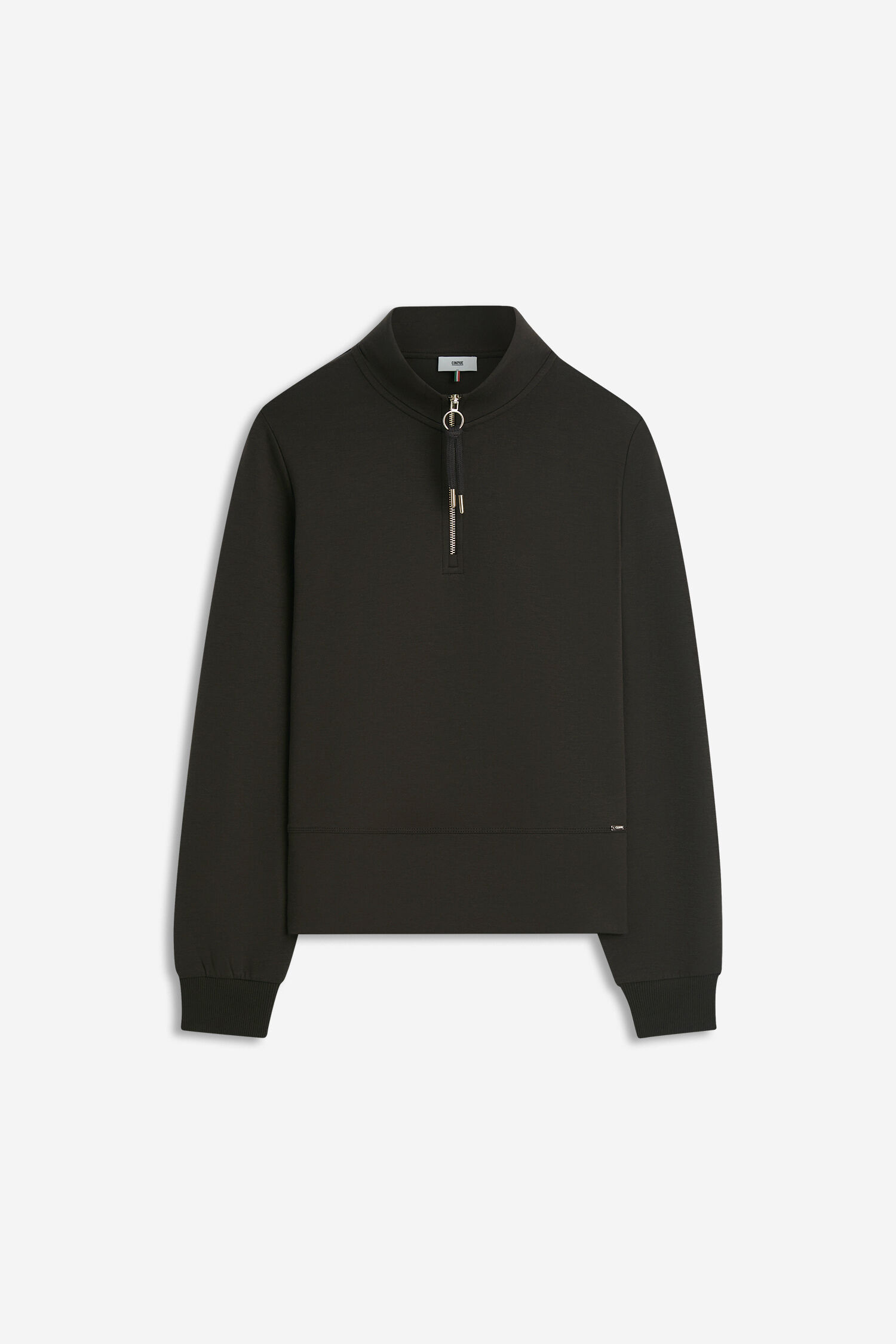 Sweatshirt, Kragenlösung, Halbzipper, Schwarz, Rippbündchen