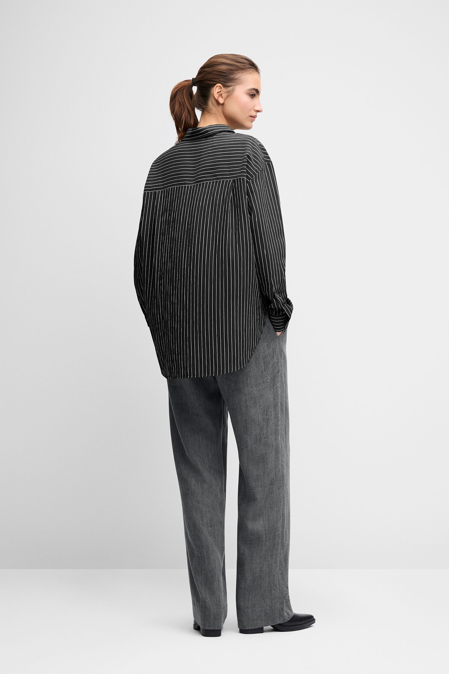 Blouse, Striped, Long-sleeve, Oversized, Shirt