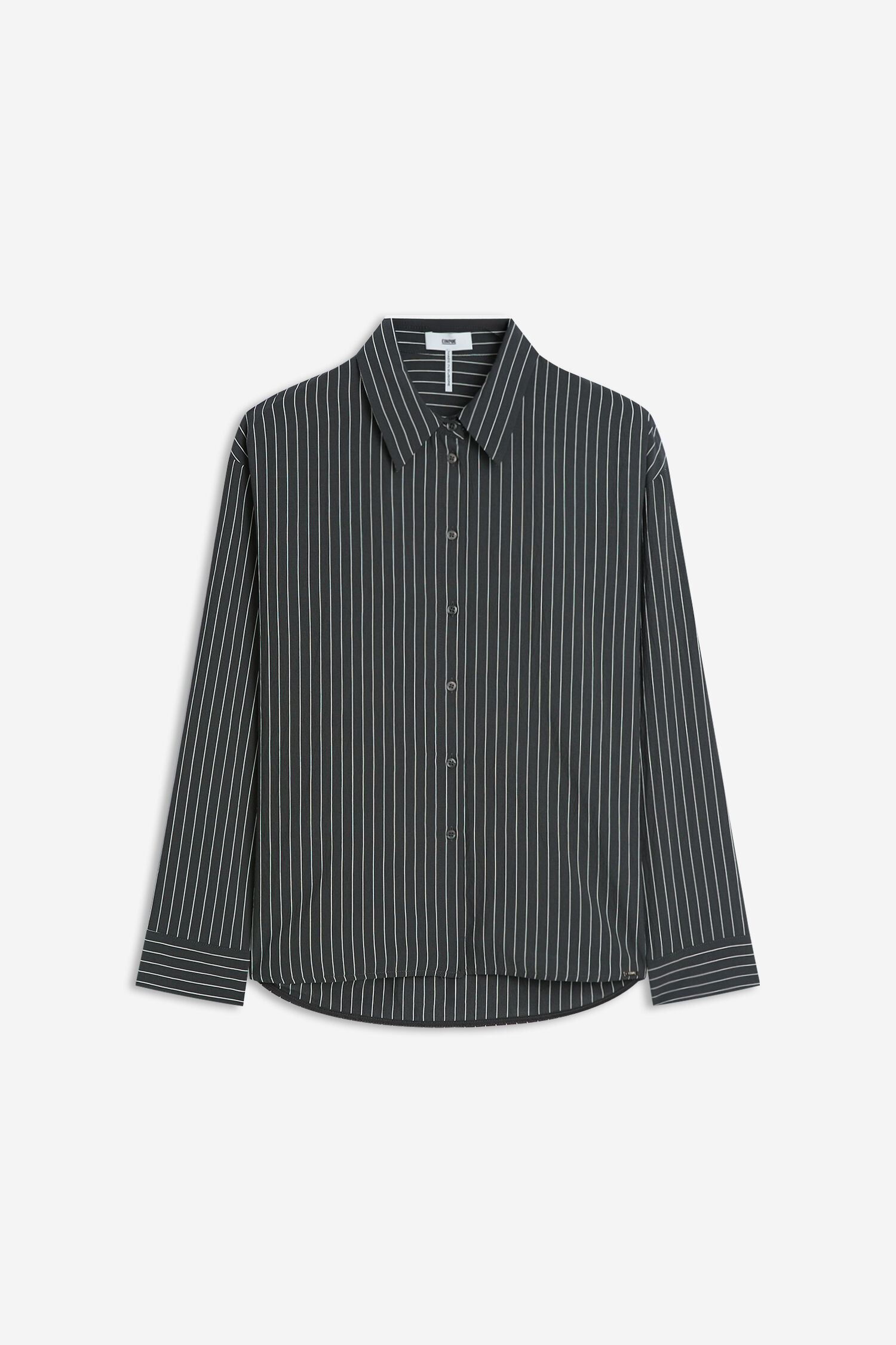 bluse, streifen, knopfleiste, langarm, dunkelblau