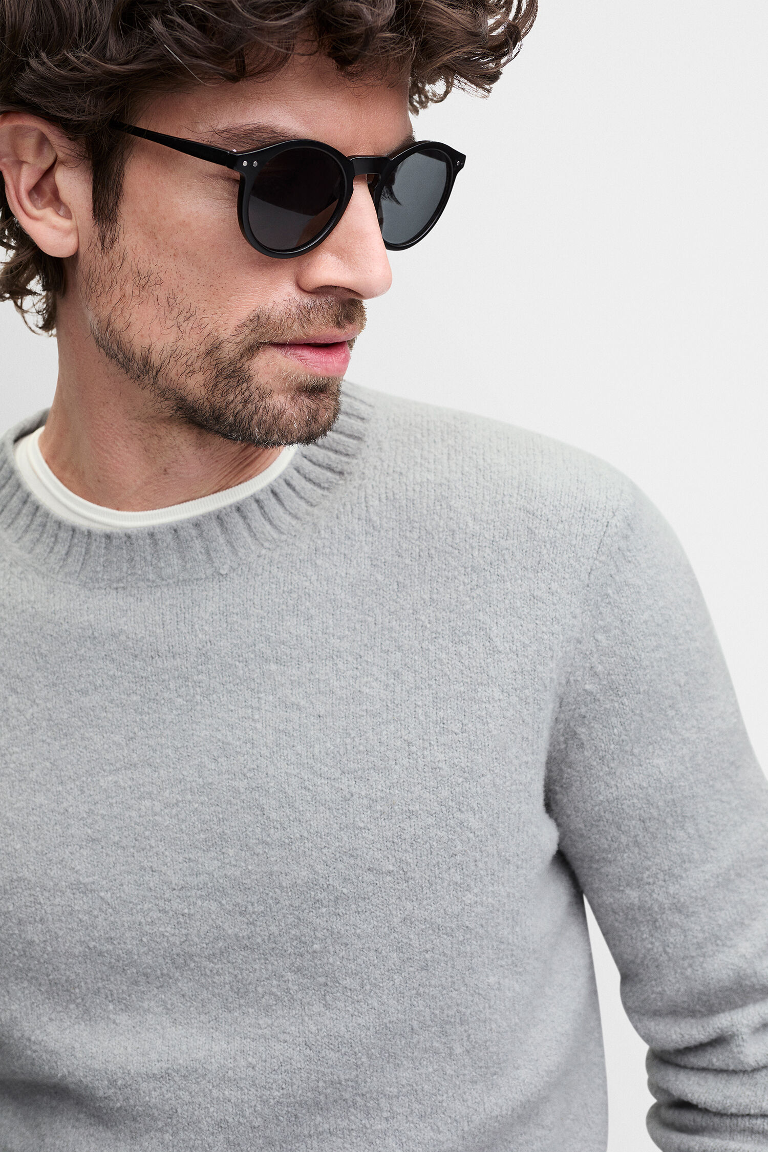 Pullover, Rundhals-Pullover, Grau, Knit, Sonnenbrille