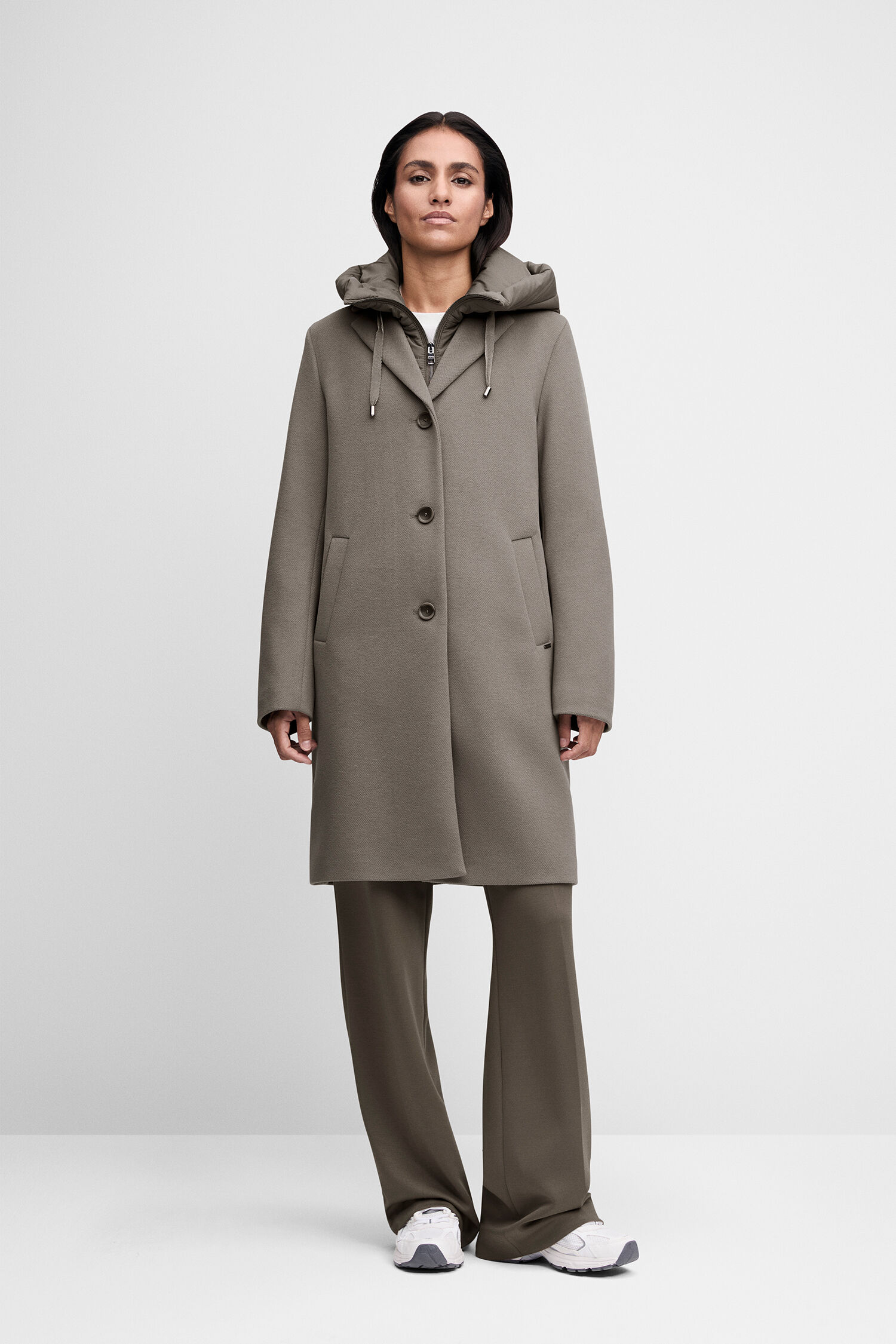 Mantel, Hoodie, Beige, Knöpfe, Patalon
