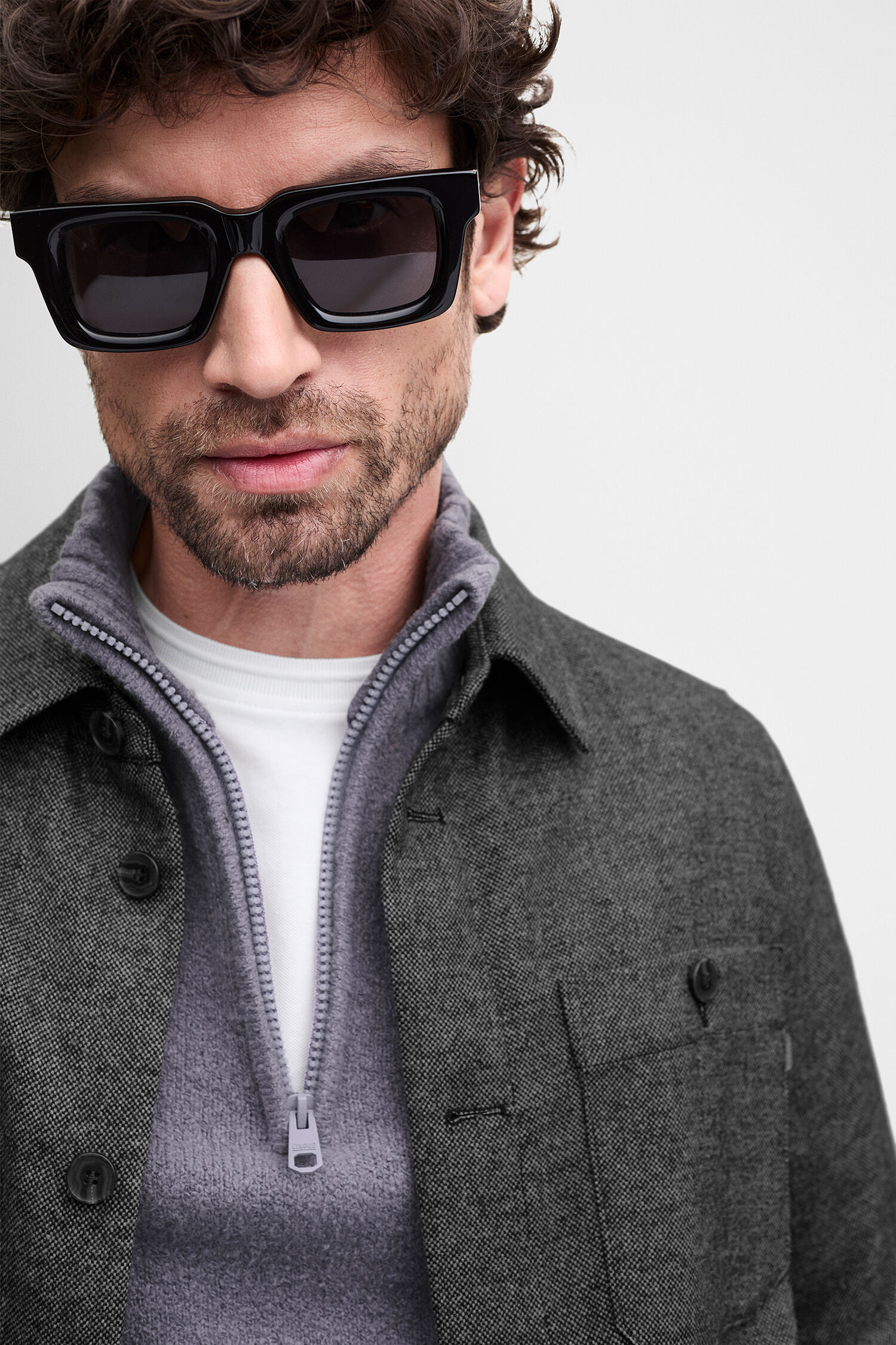 jacke, grau, wollstoff, revers, taschen