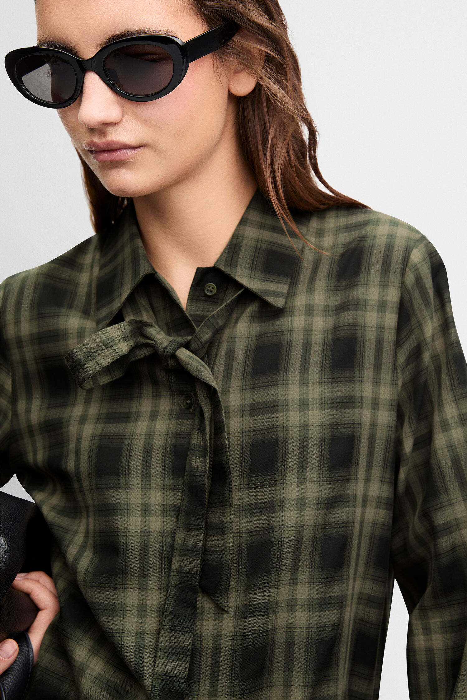 Plaid Bluse, Karo Shirt, Langarm, Knopfverschluss, Schleifen-Detail
