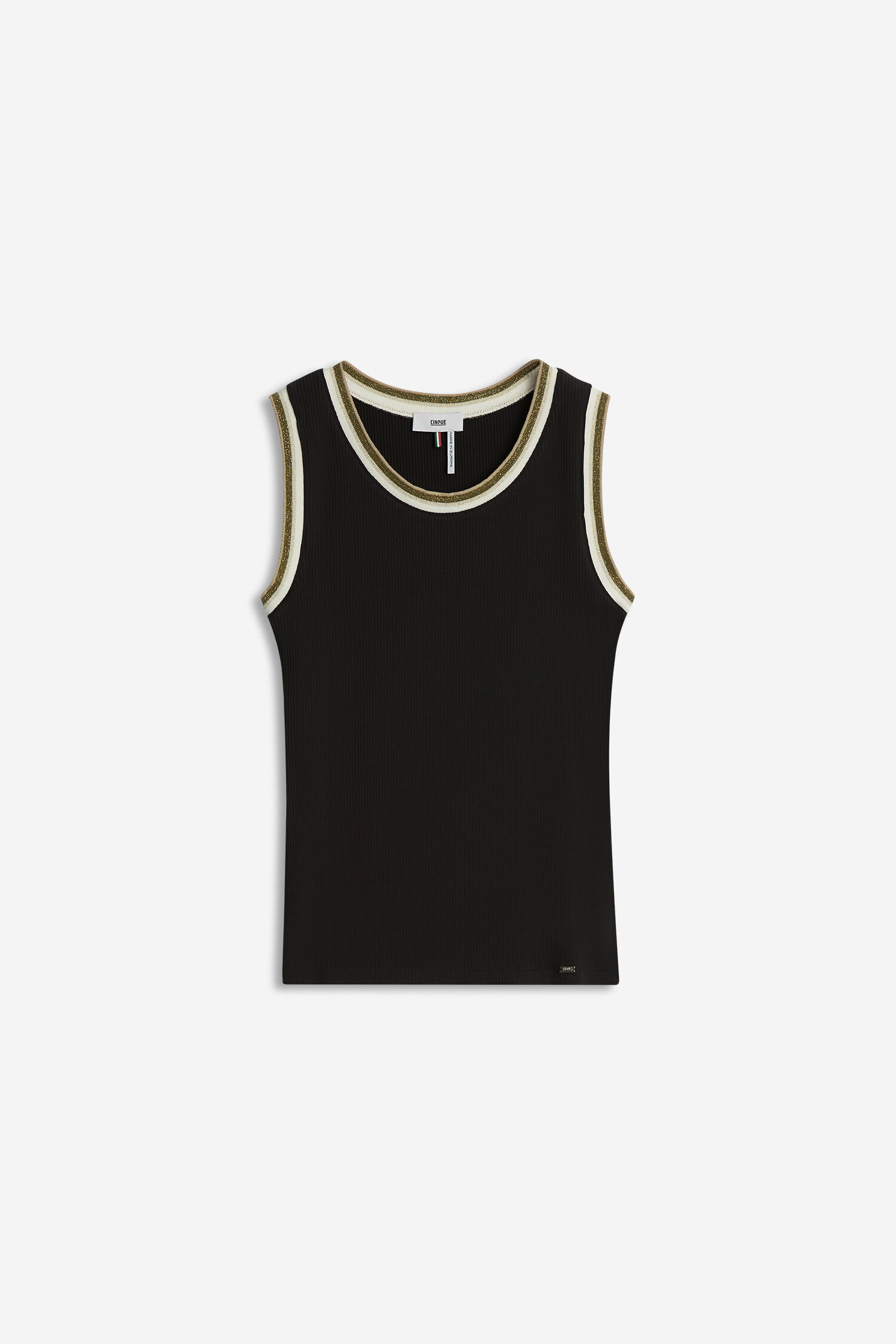 Tanktop, Schwarz, gerippt, Paspel, ärmellose