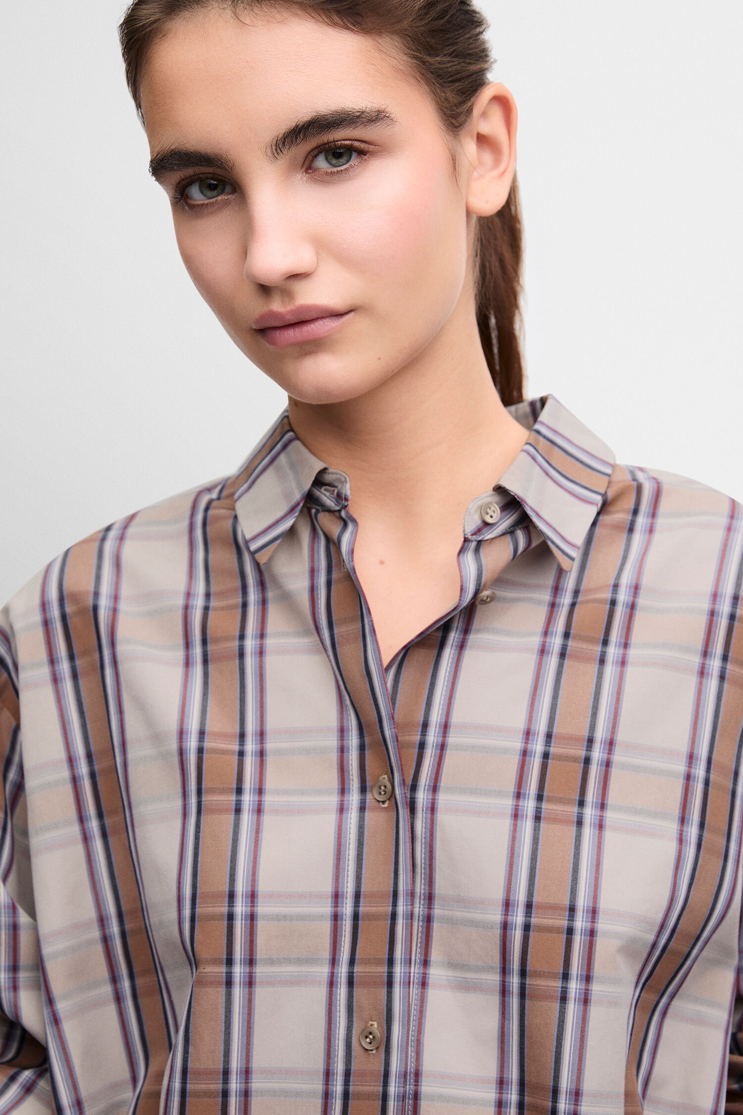 Plaid shirt, Karohemden, Langarm, Beige Braun, Knopfverschluss
