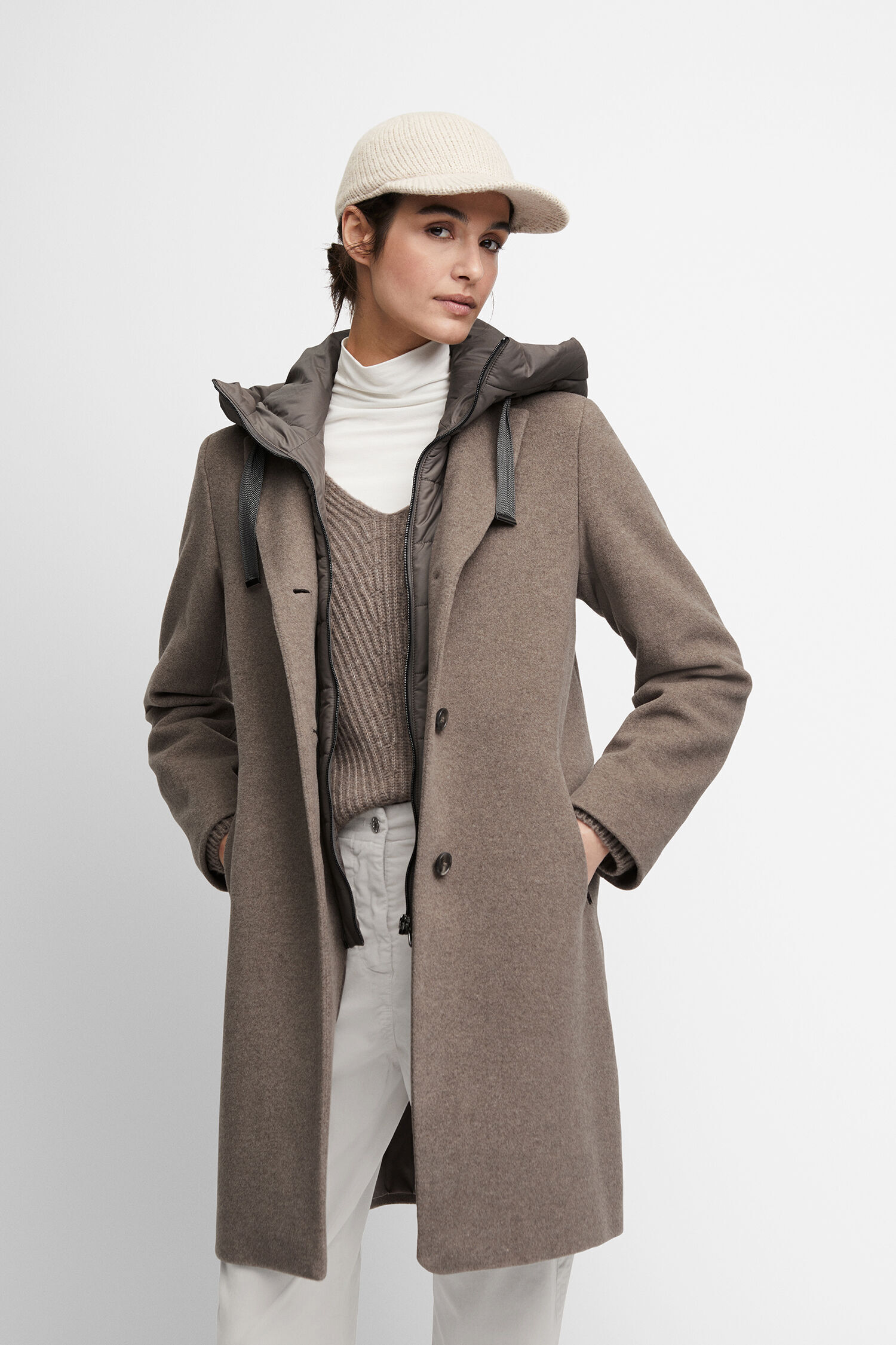 Beige Wollmantel Kurzmantel Damen Beige Mantel Mit - Main Image