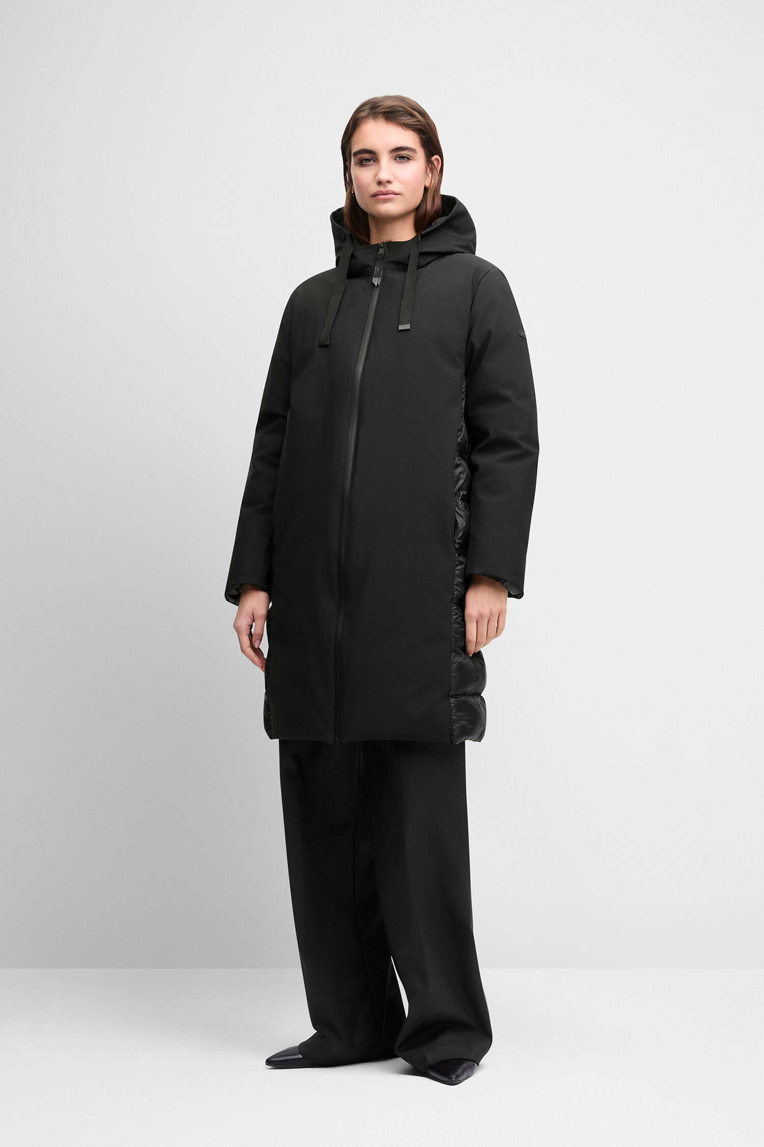 Mantel, Daunenmantel, Schwarz, Hoodie, Reißverschluss