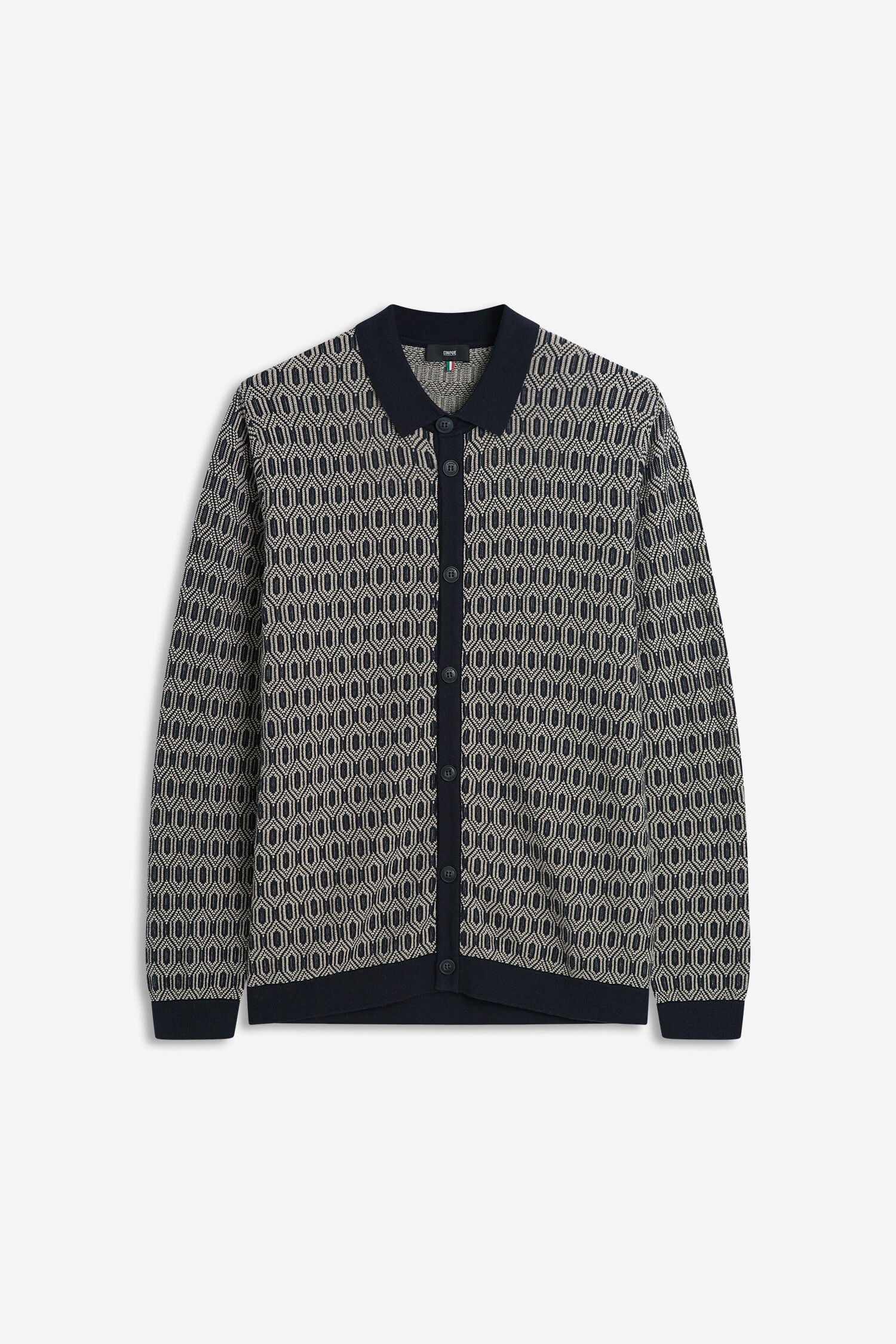 Cardigan, Muster, Geometrisch, Navy, Knopfverschluss
