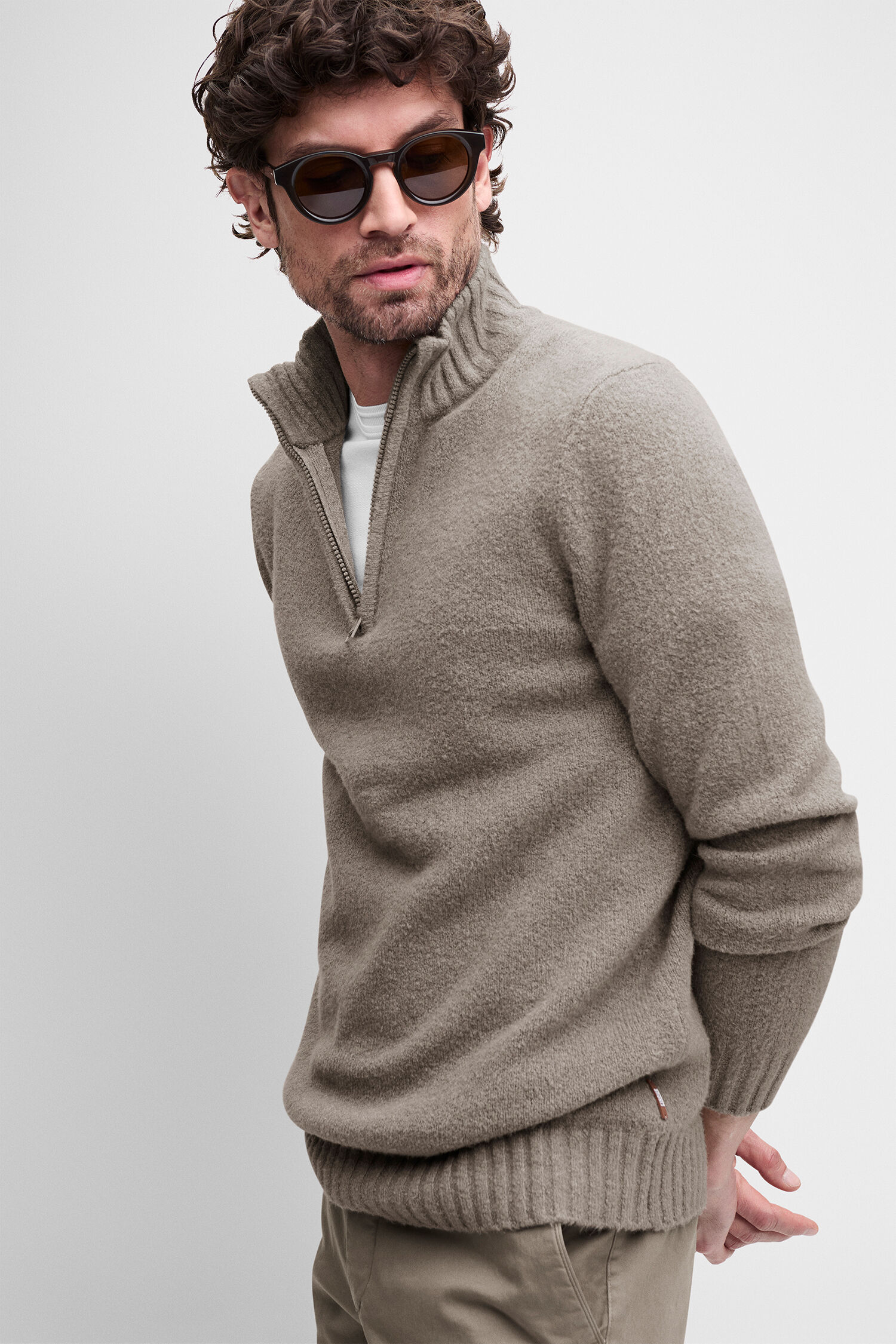 Pullover, Knitwear, Rollkragen, Beige, Langarm
