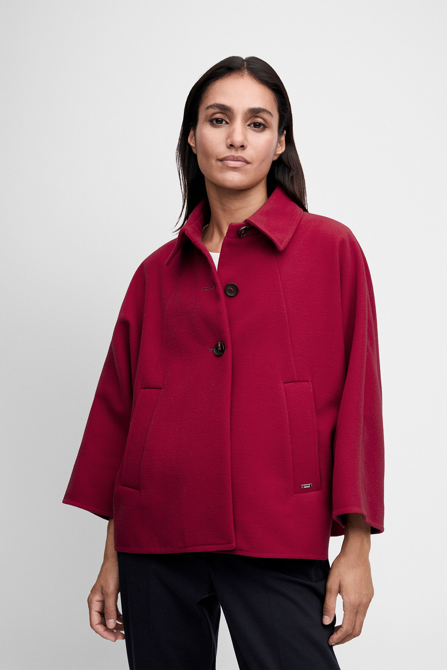 Mantel, Rot, Oversize, Knopfleiste, Taschen