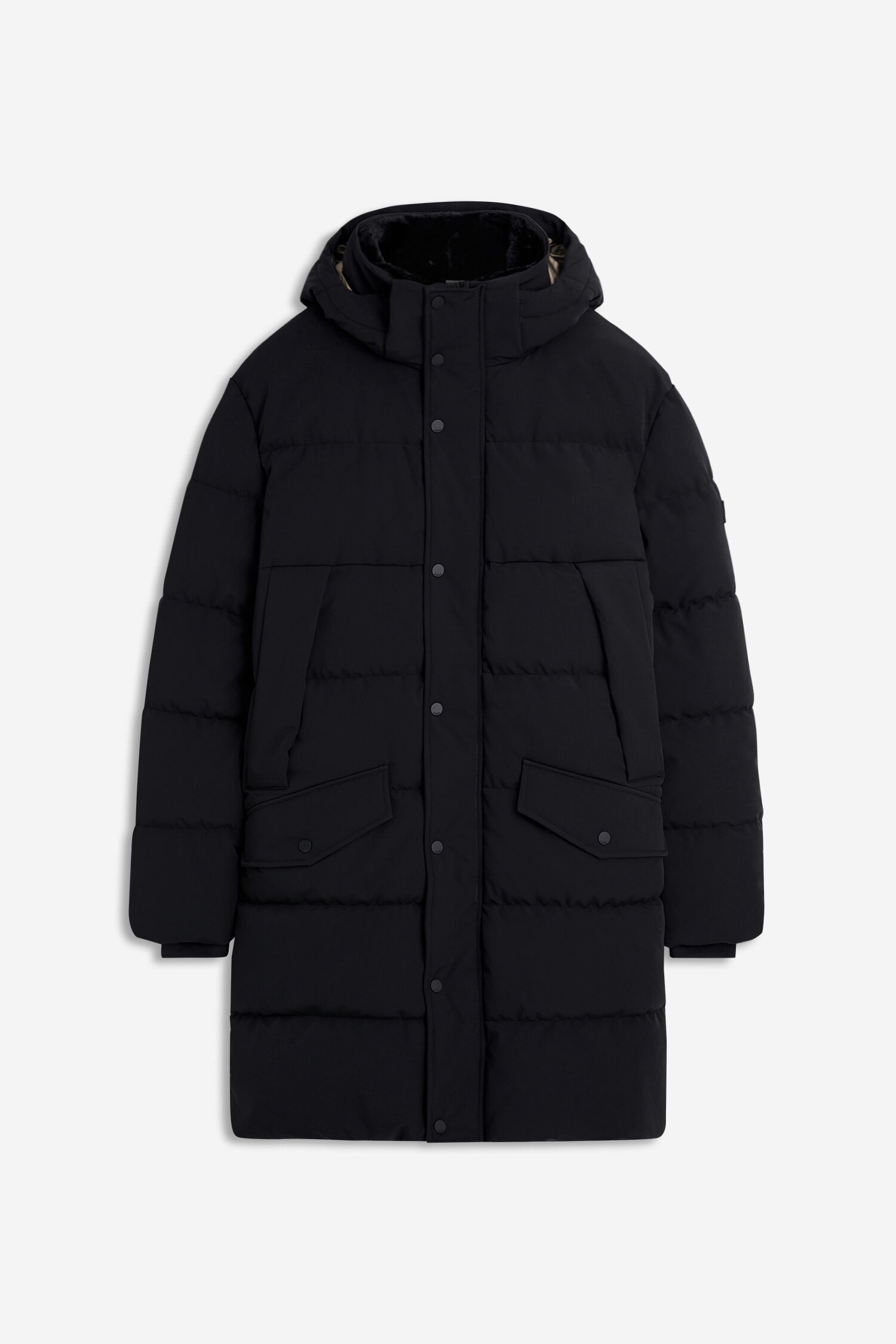 Mantel, Duvet, Daunenjacke, Schwarz, Kapuze