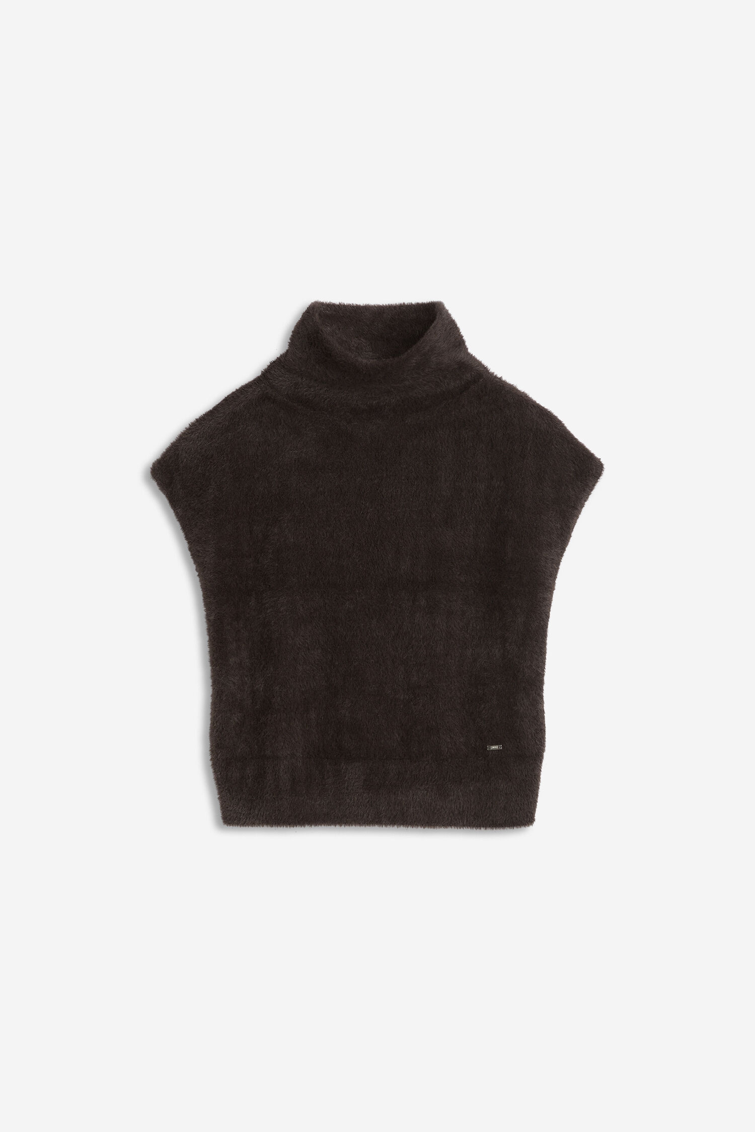 turtleneck, cropped, fuzzy, dunkelbraun, strickware