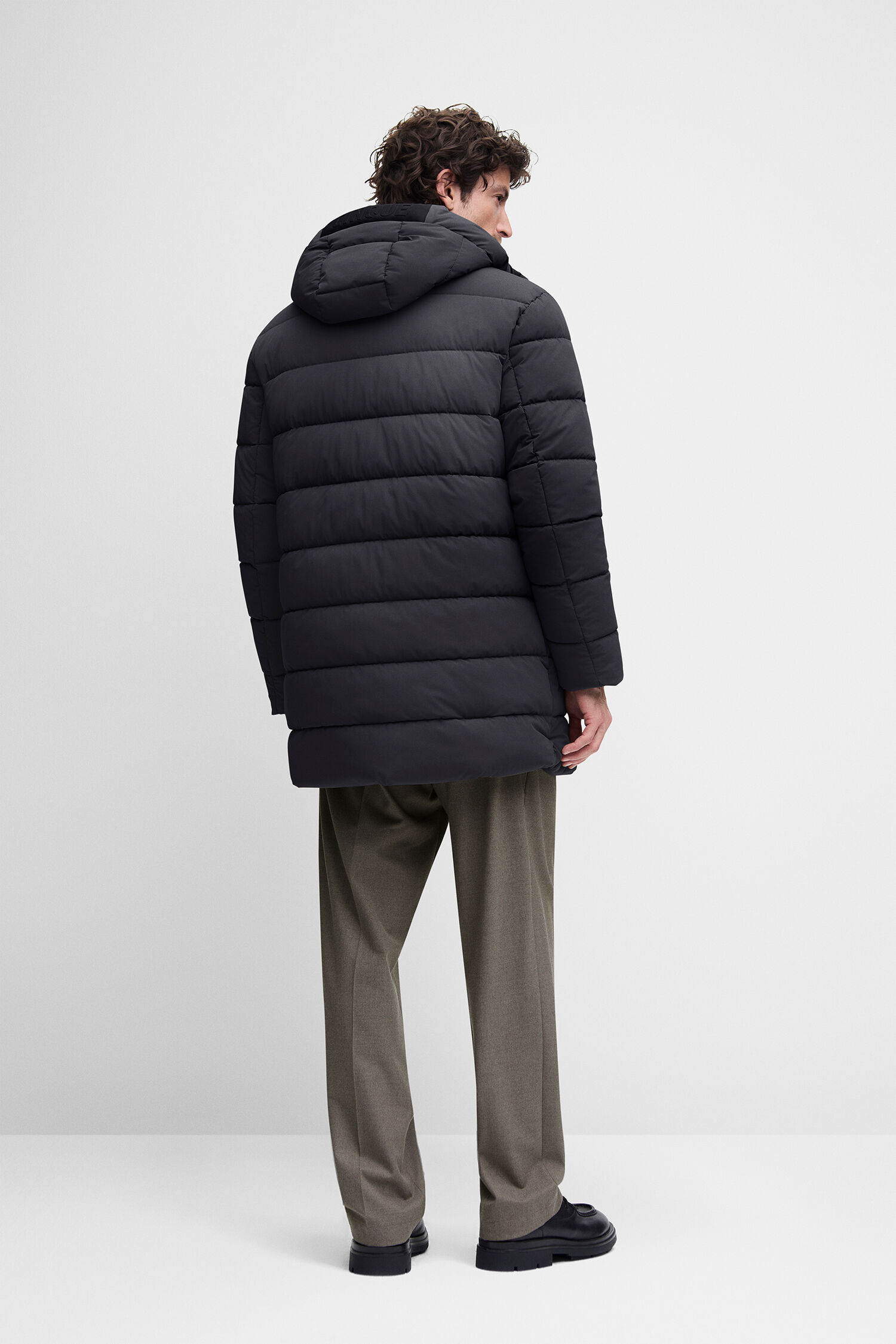 Pufferjacke, Gesteppte Kapuze, Quilted, Dunkelgrau, Lange Passform