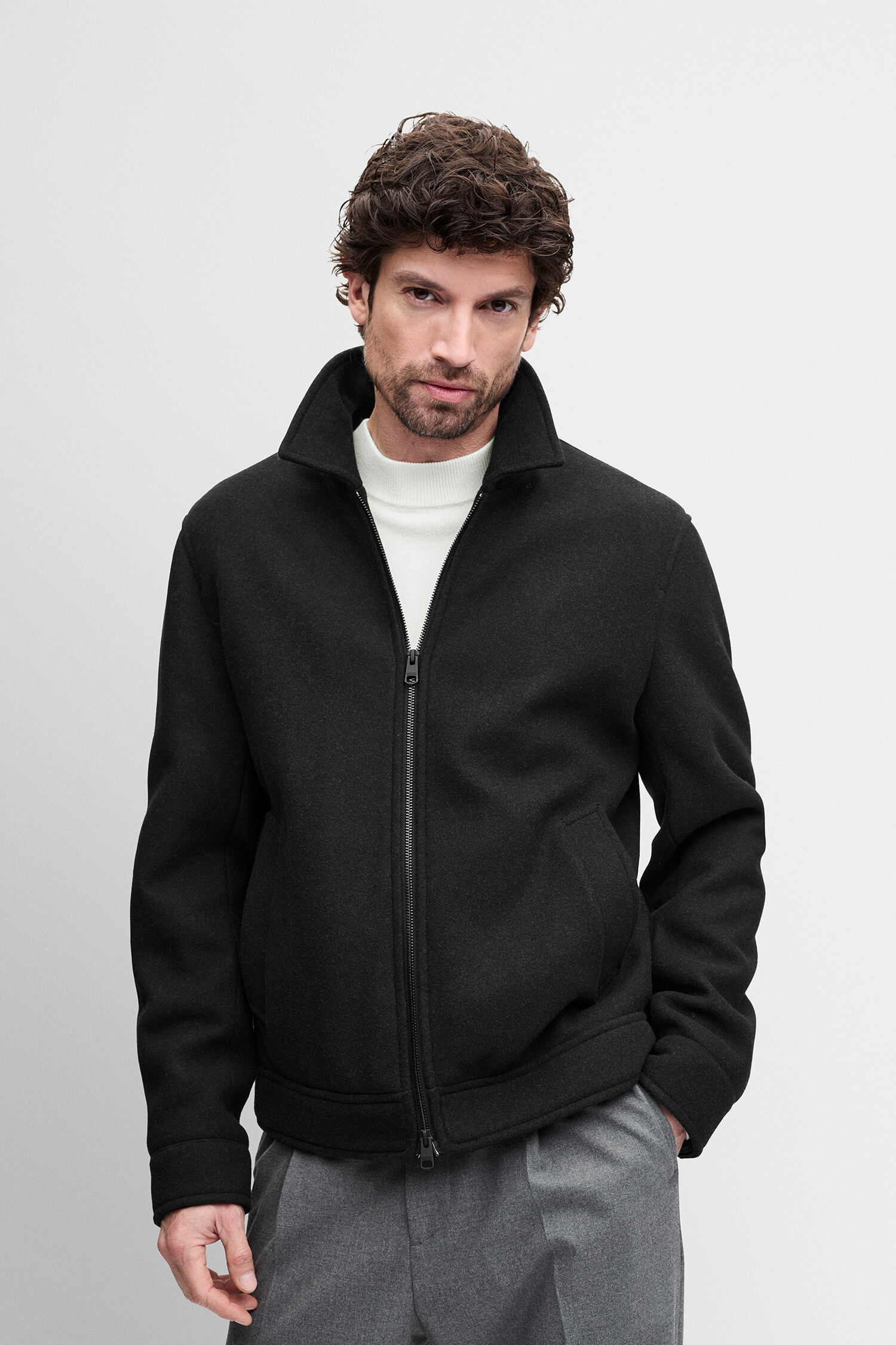 schwarze jacke, Reißverschluss, Kragen, Knit-Sweatshirt, Taschen