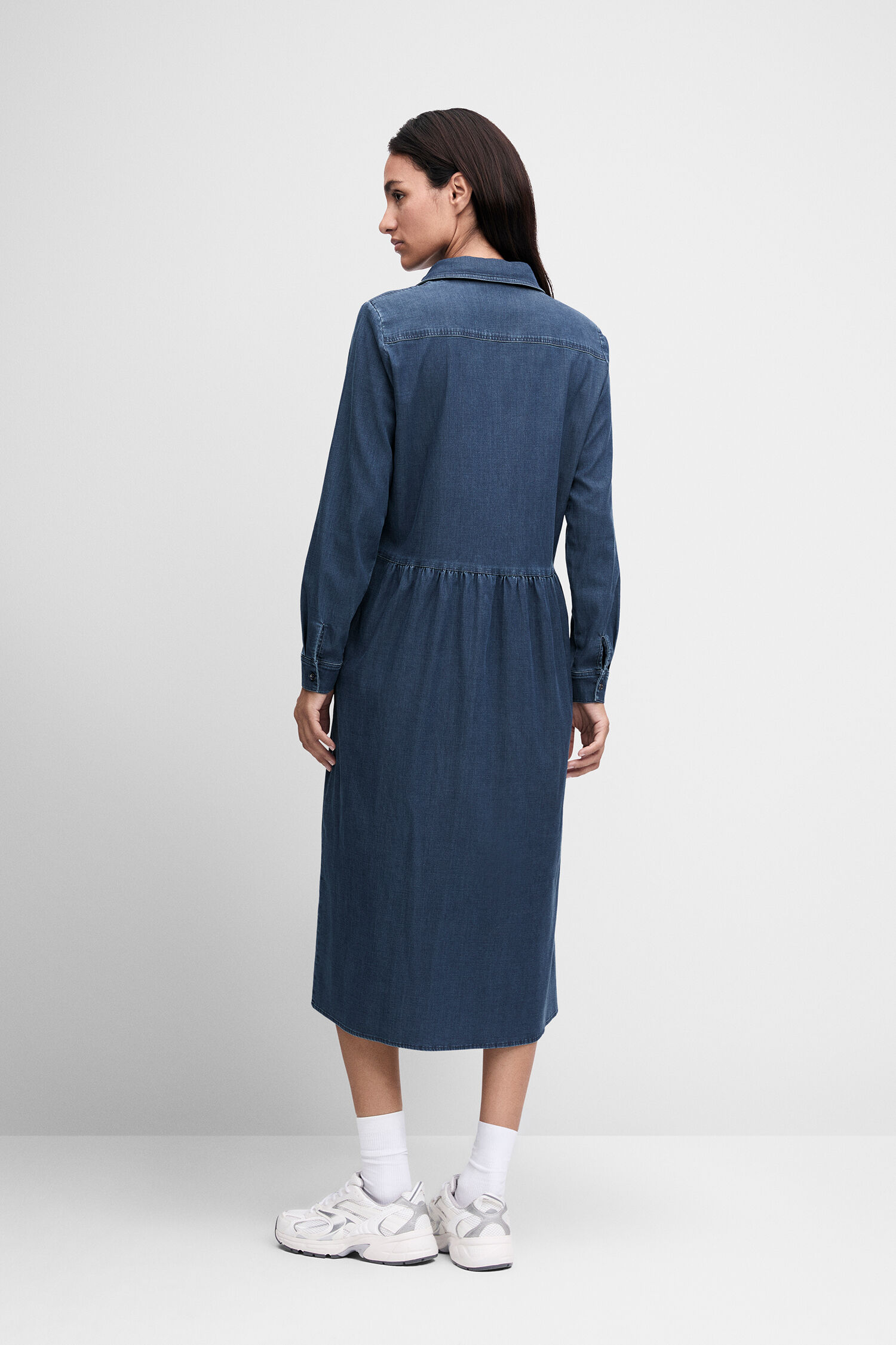 Denim Kleid, Denimshirtkleid, Langarm, Midikleid, Knopfverschluss