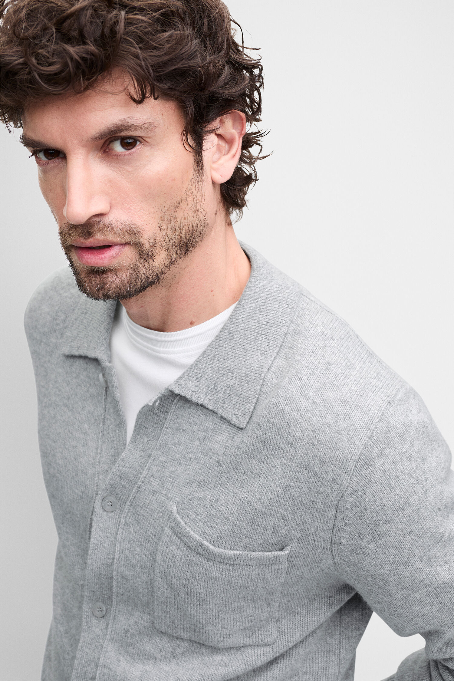 Kardigan, Knitwear, Tasche, Grau, Langarm