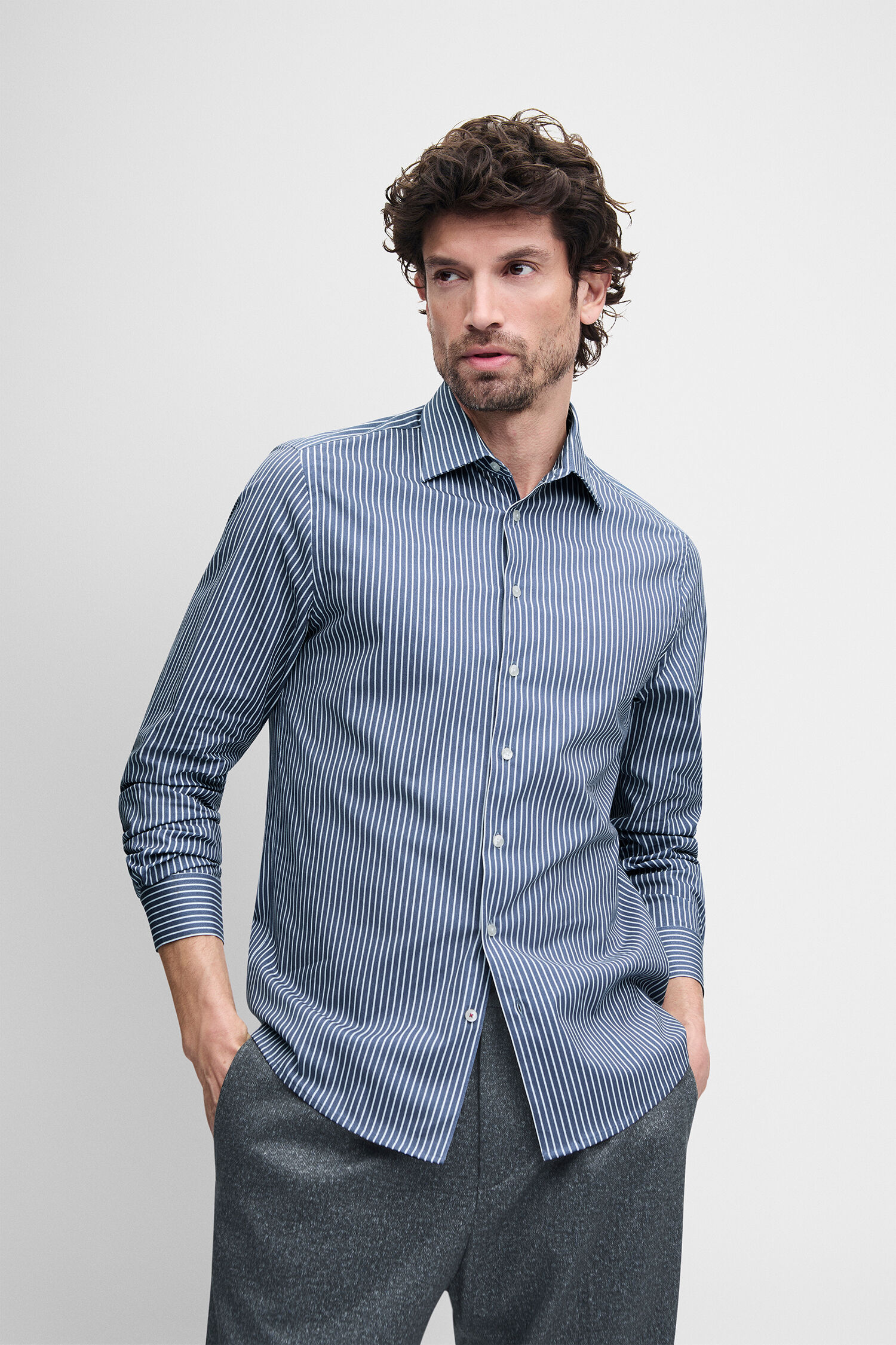 Hemd, Streifen, Slim Fit, Langarm, Kragen