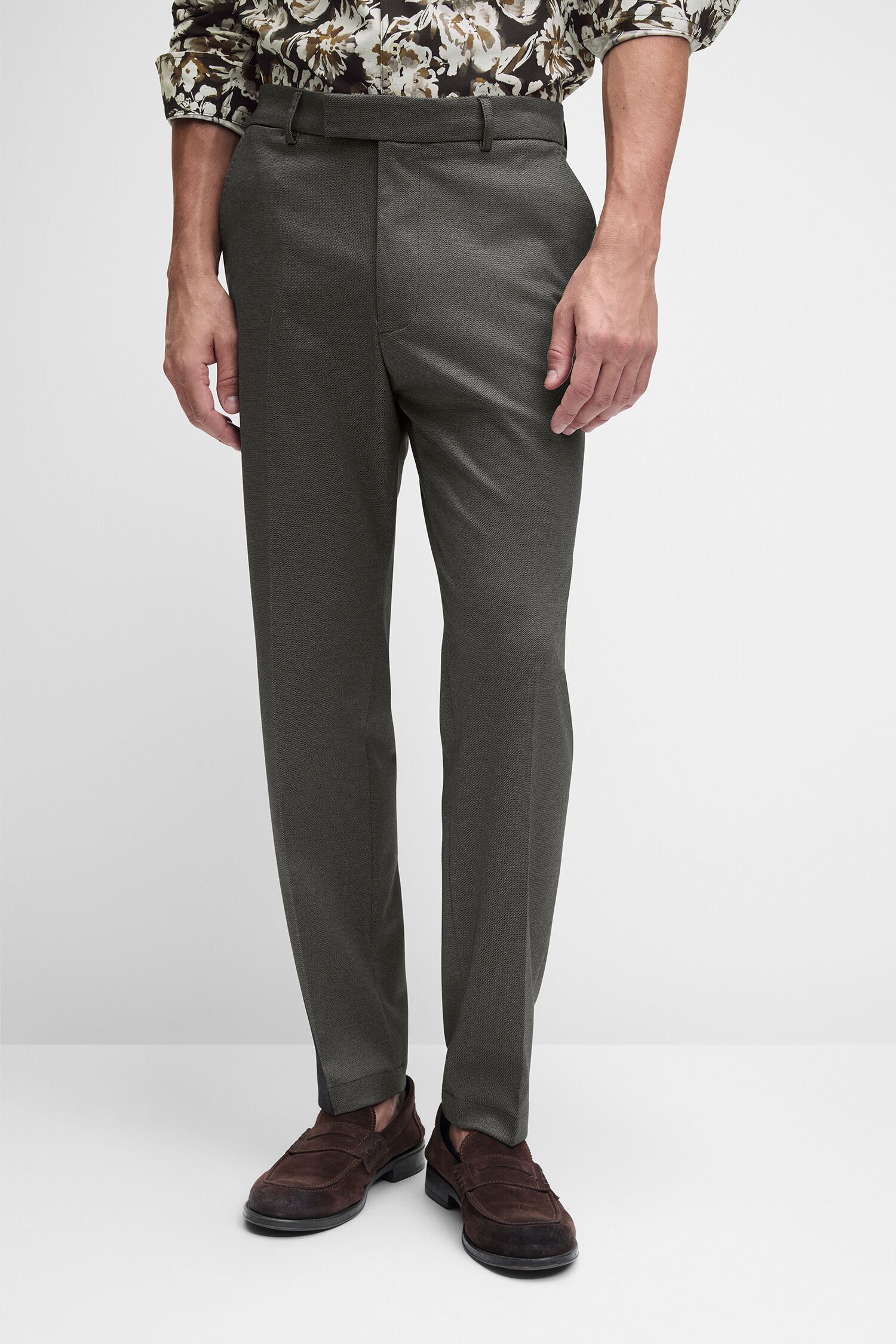 hose, slim fit, grau, stoffhose, lederloafers