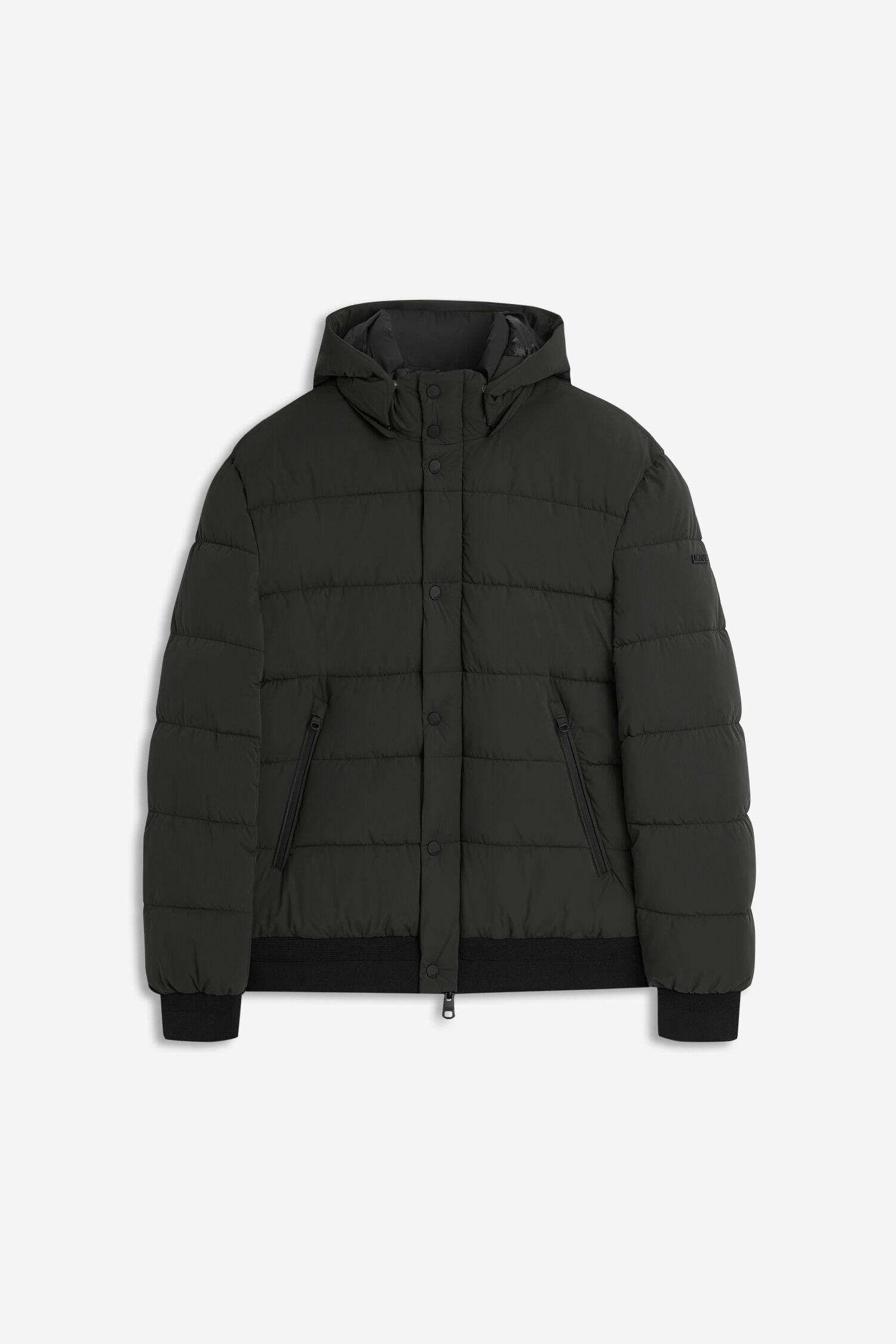 Daunenjacke, Pufferjacke, Hoodie, schwarz, Reißverschluss