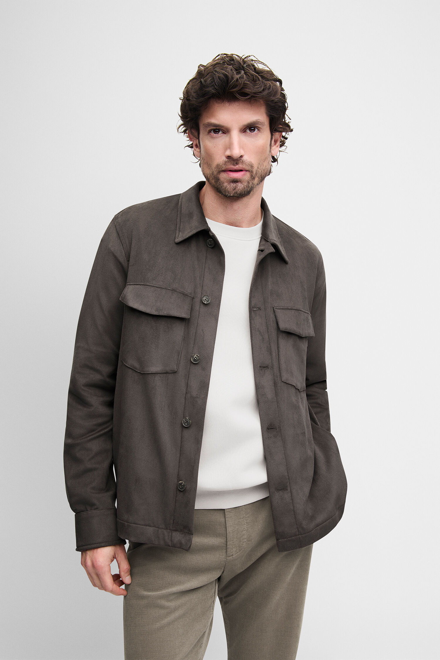 jacke, lederlook, grau, langarm, casual