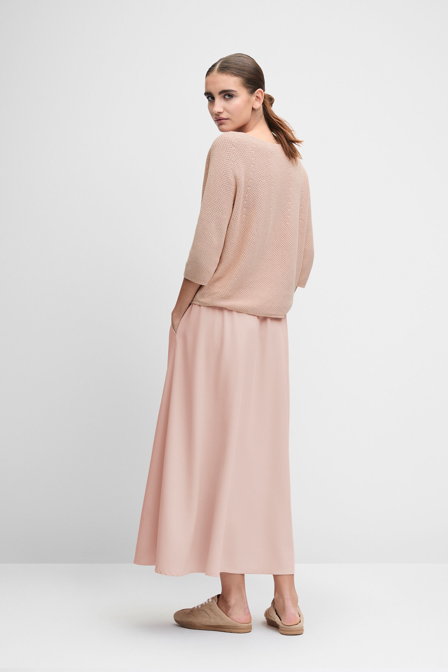 Kleid, Beige, Langer Rock, Weicher Stoff, Oversized