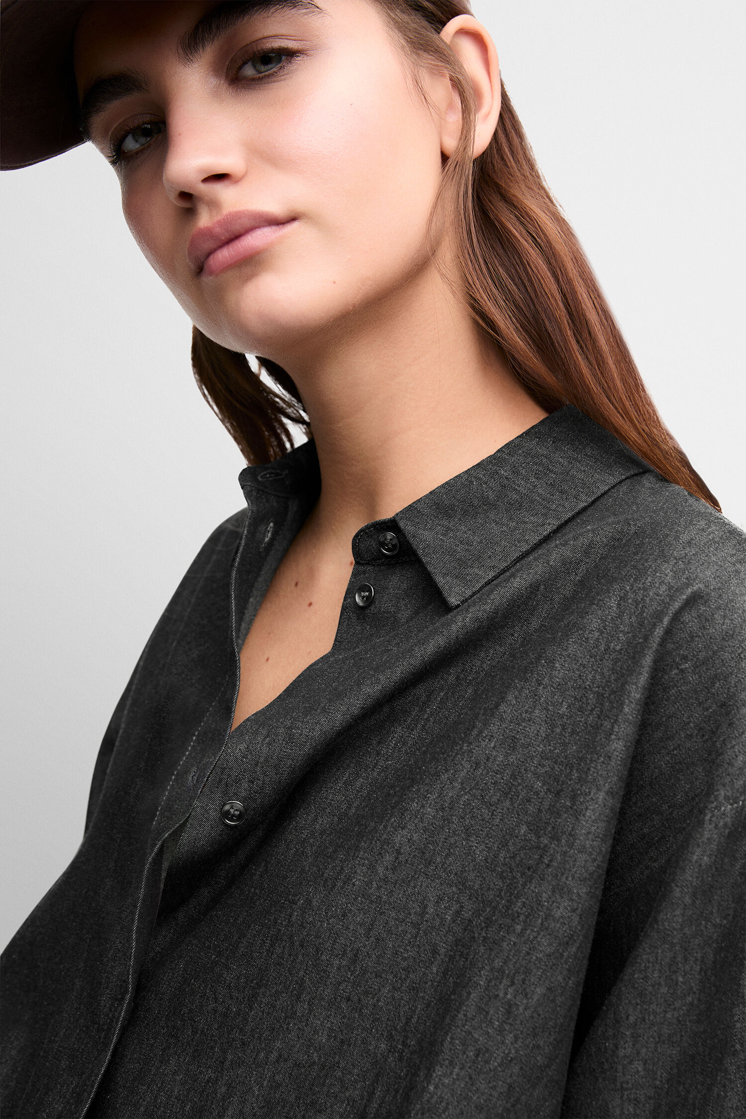 Denim shirt, Dunkelgrau, Lange Ärmel, Knopfverschluss, Kragenhemd