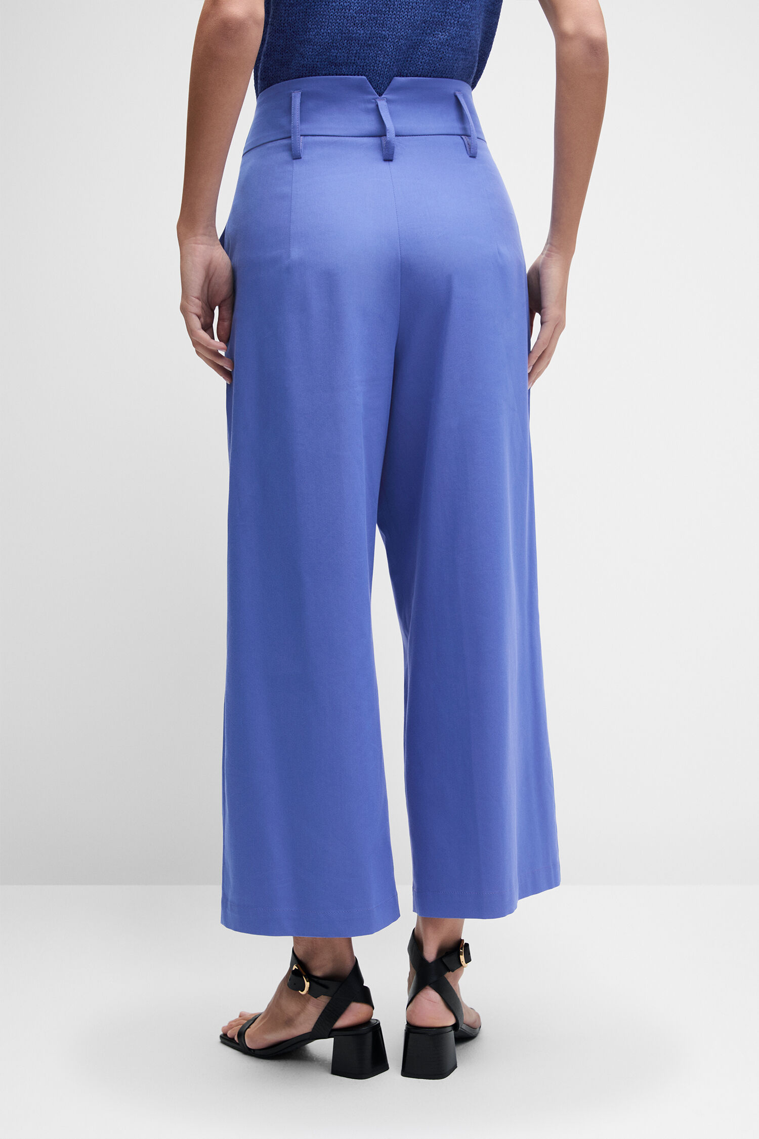 hosen, weite-leg, knöchel-lang, hoch tailliert, blau