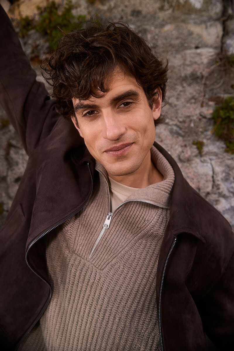 Pullover, Pullover, Beige, Halb-Reißverschluss, Braune Jacke