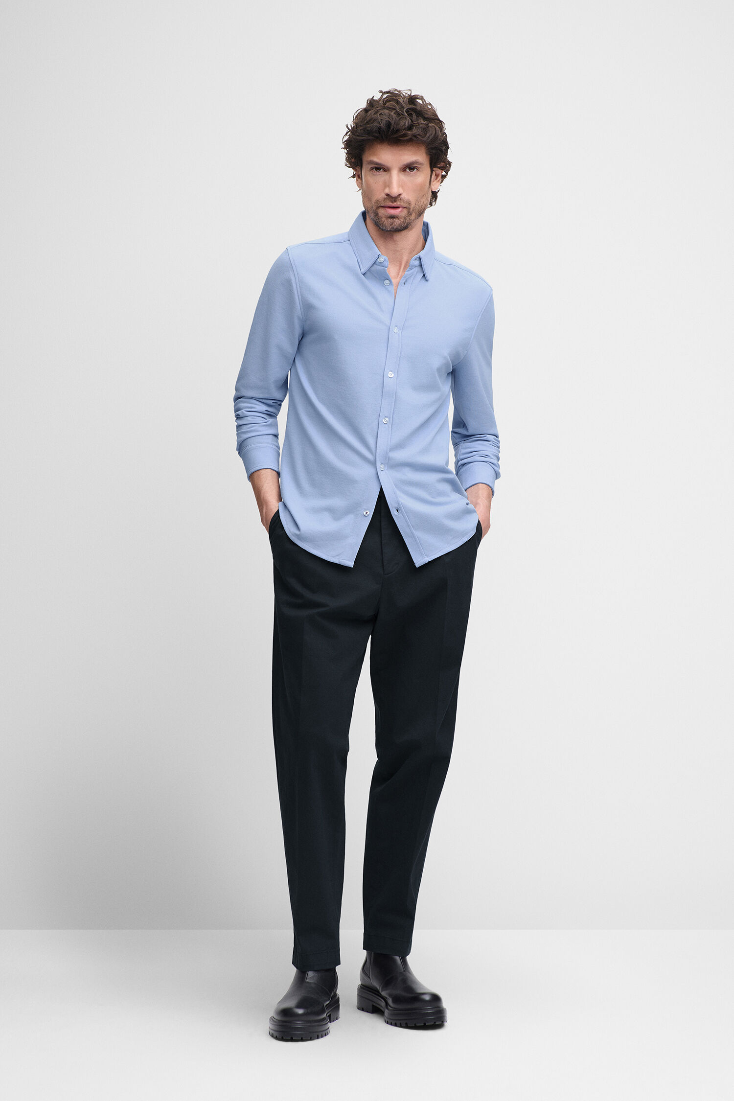 Hemdkleid, Langarm, Hemdbluse, Hellblau, Chinohose