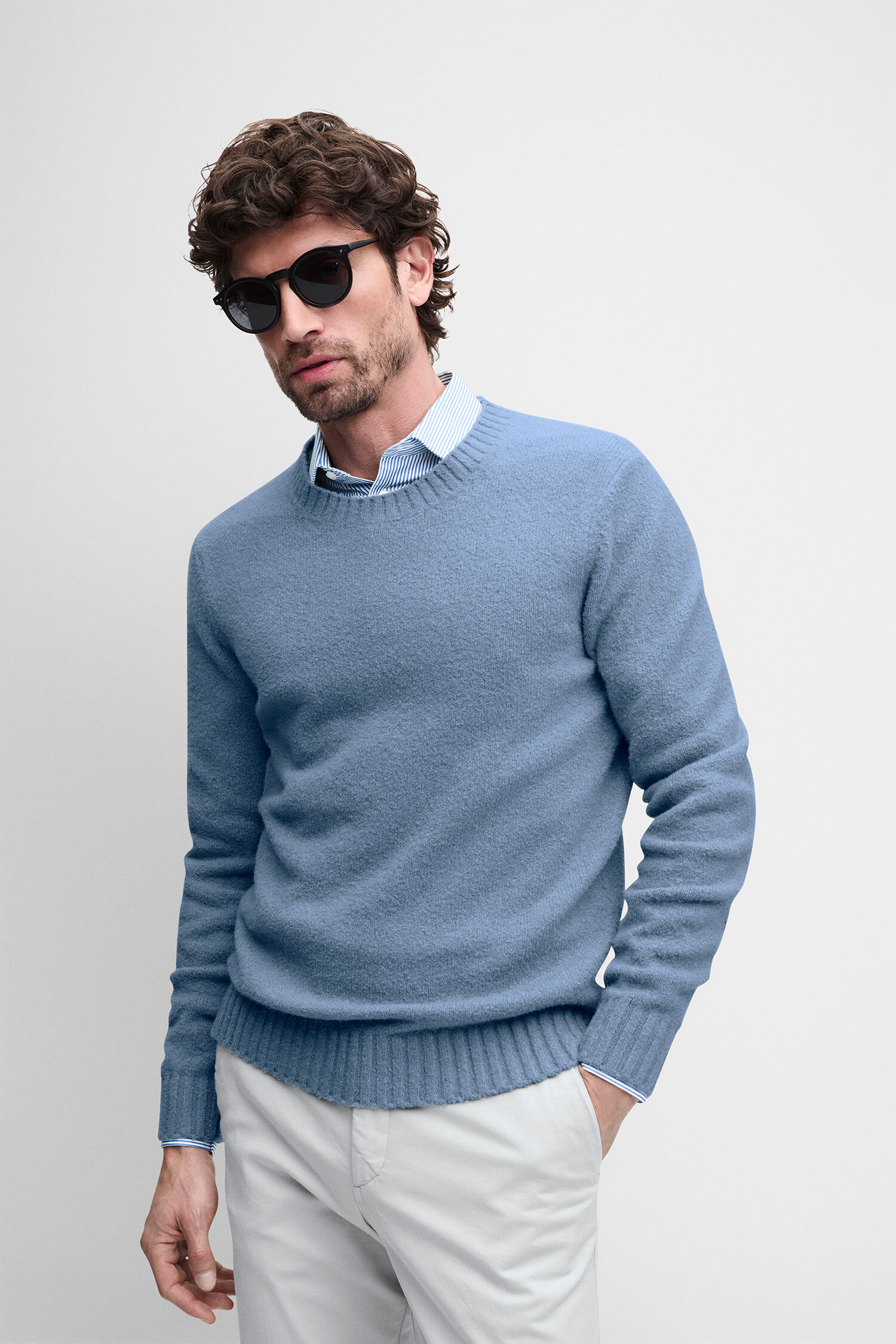 Pullover, Strickpullover, Rundhalsausschnitt, Blau, Kleidung