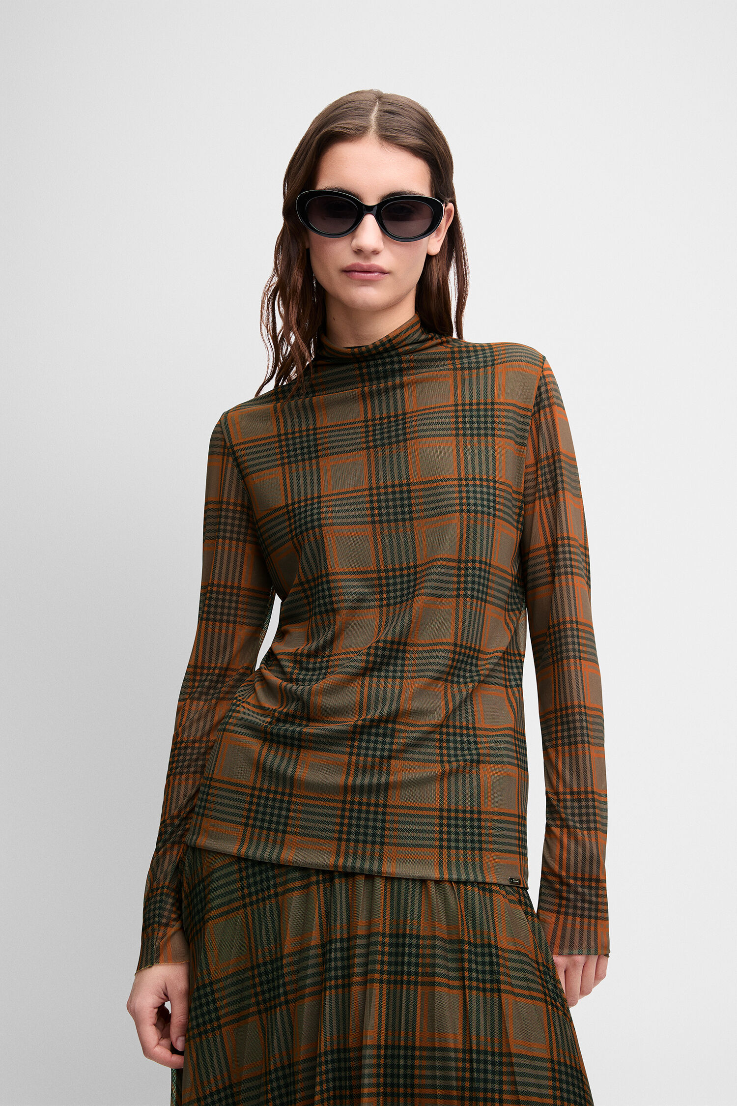 Plaid, Langarm, Halsbündchen, Turtleneck, Oberteil mit Muster