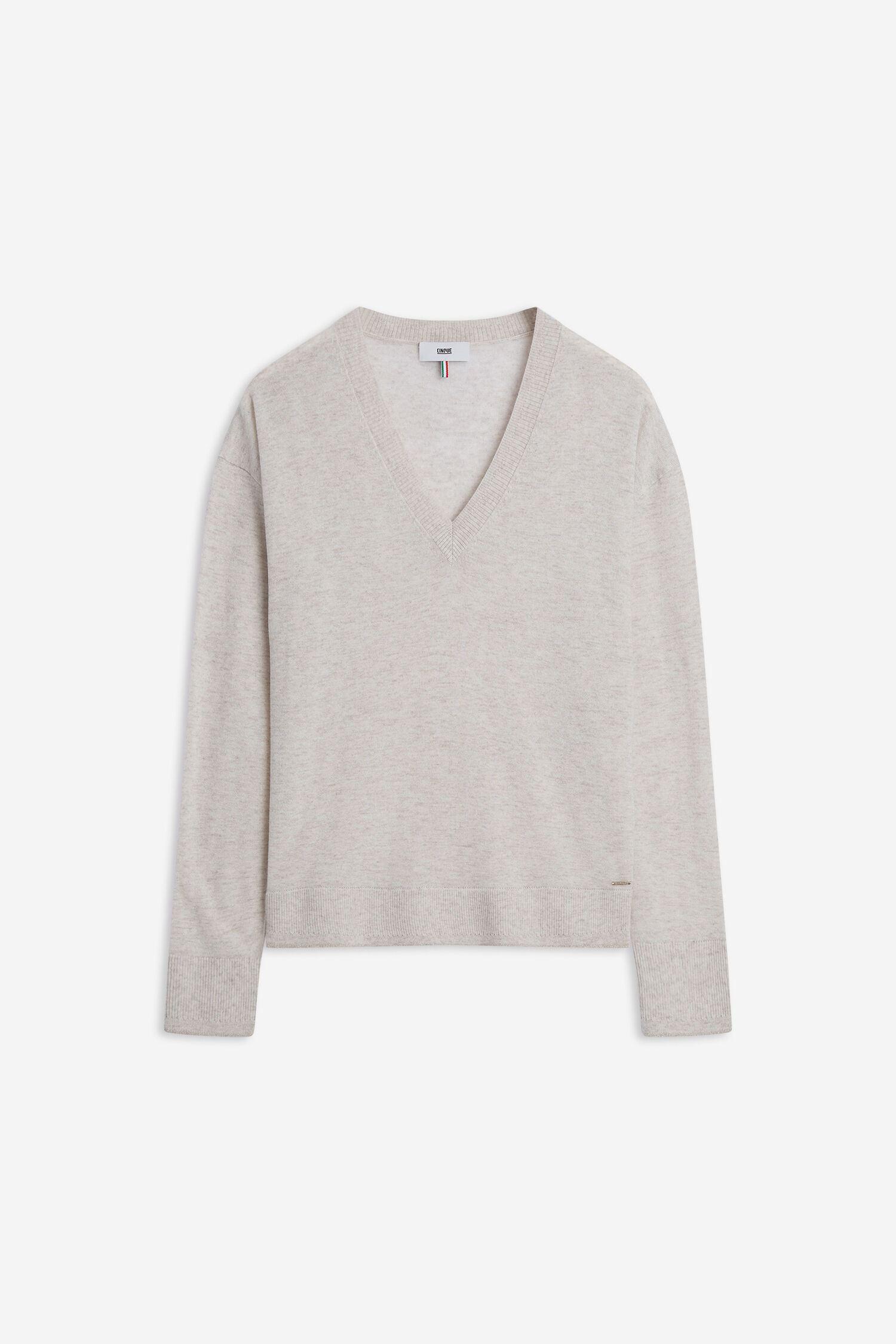 V-Ausschnitt, Pullover, Strickware, Beige, Langarm