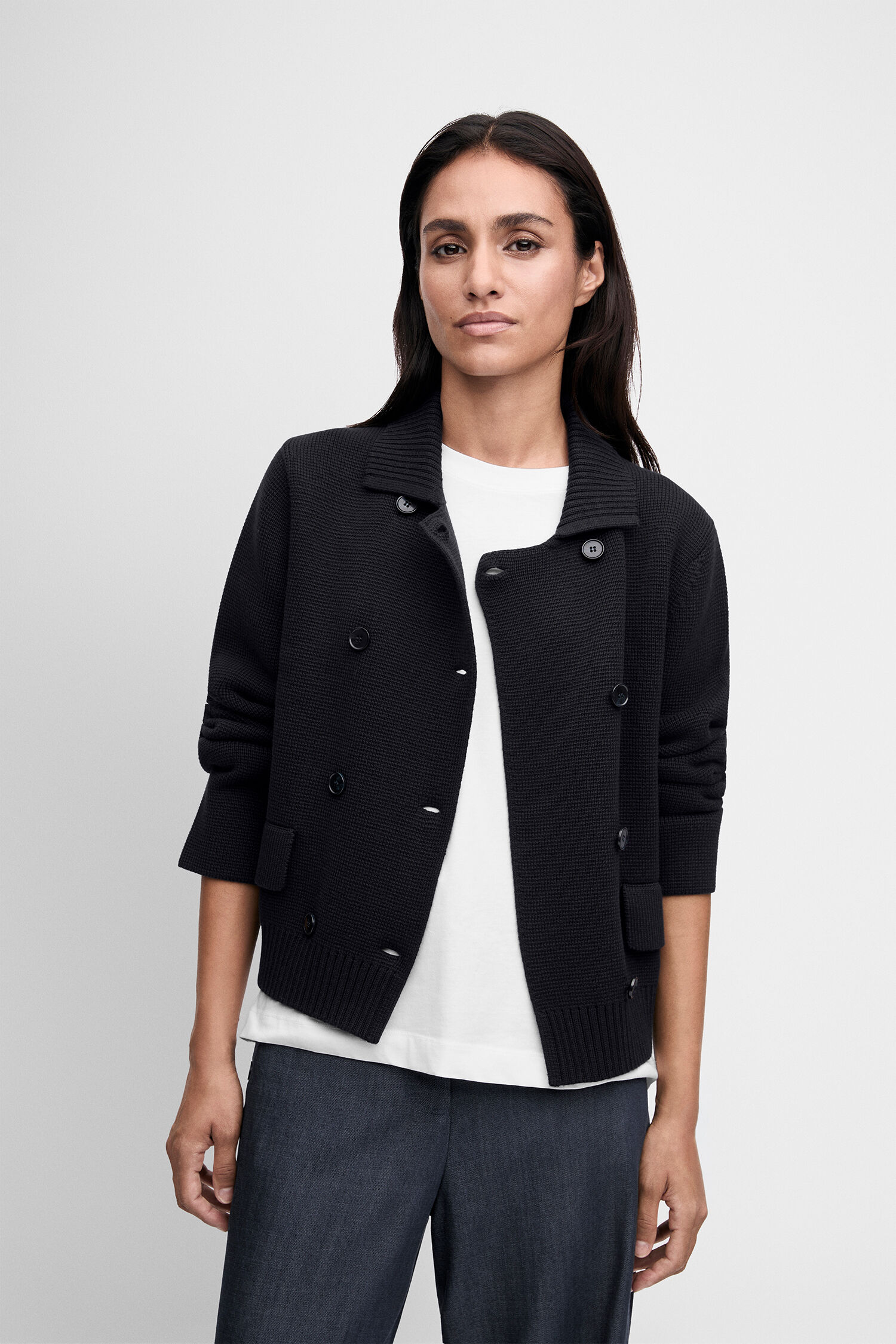 Jacke, Wolljacke, Cardigan, V-Ausschnitt, dunkel