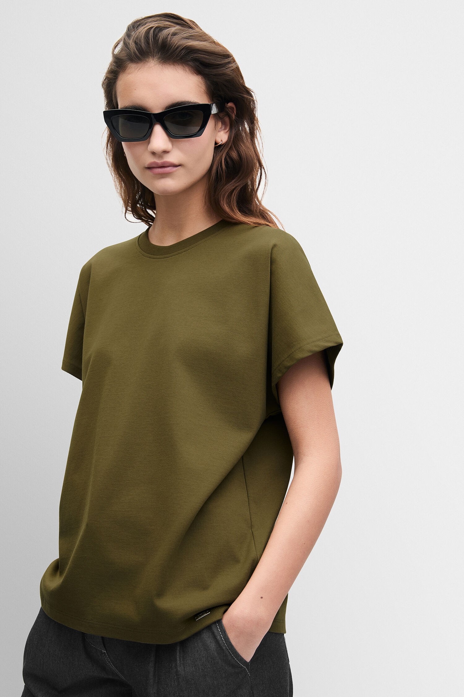T-Shirt, Olive, Kurzarm, Rundhals, Casual