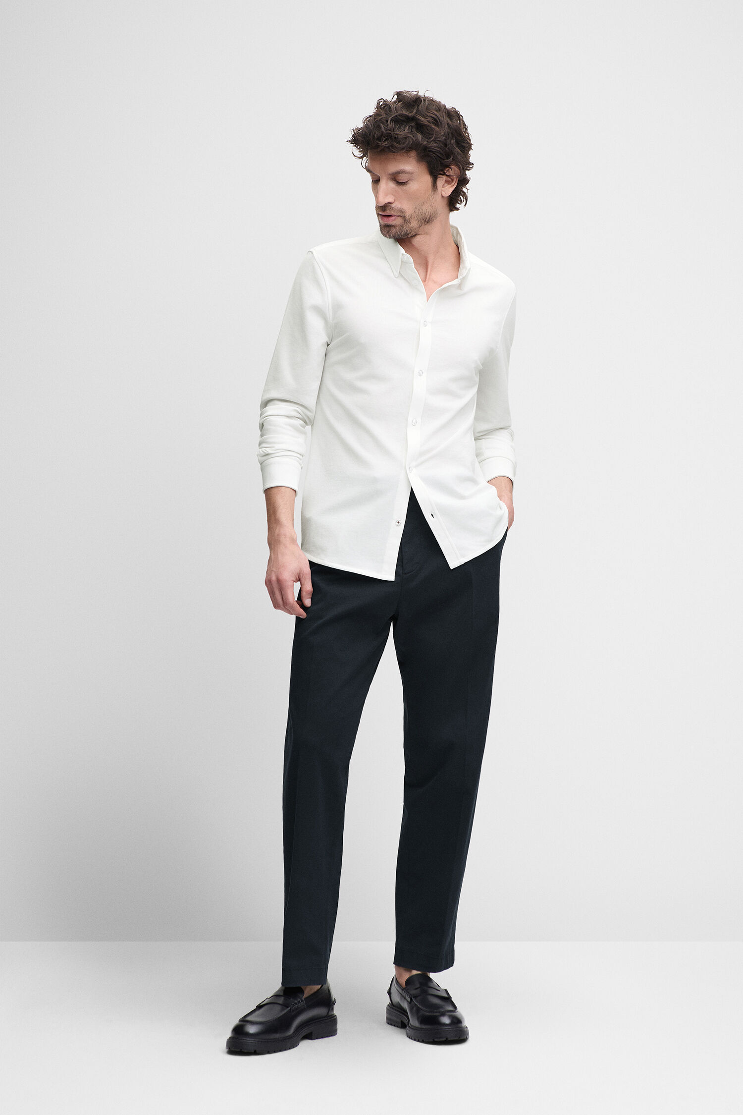 shirt, white, long-sleeve, button-down, casual