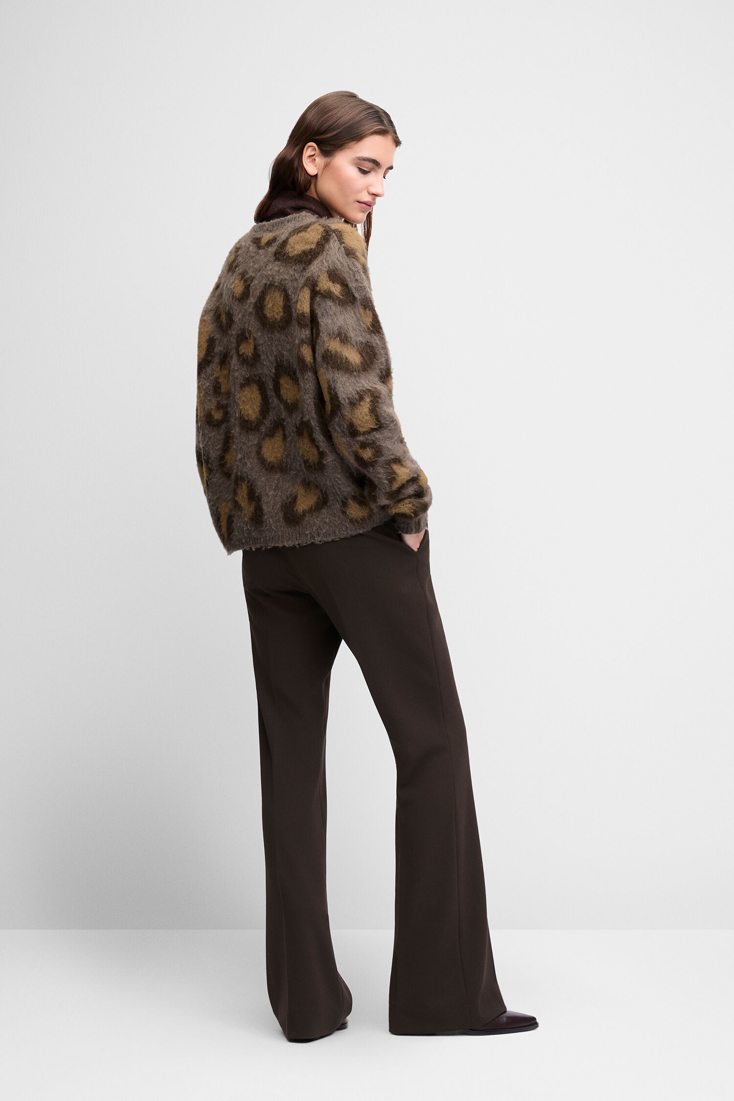 Fauxfelljacke, Leopardenmuster, Braun Töne, Langarm, Lockere Passform