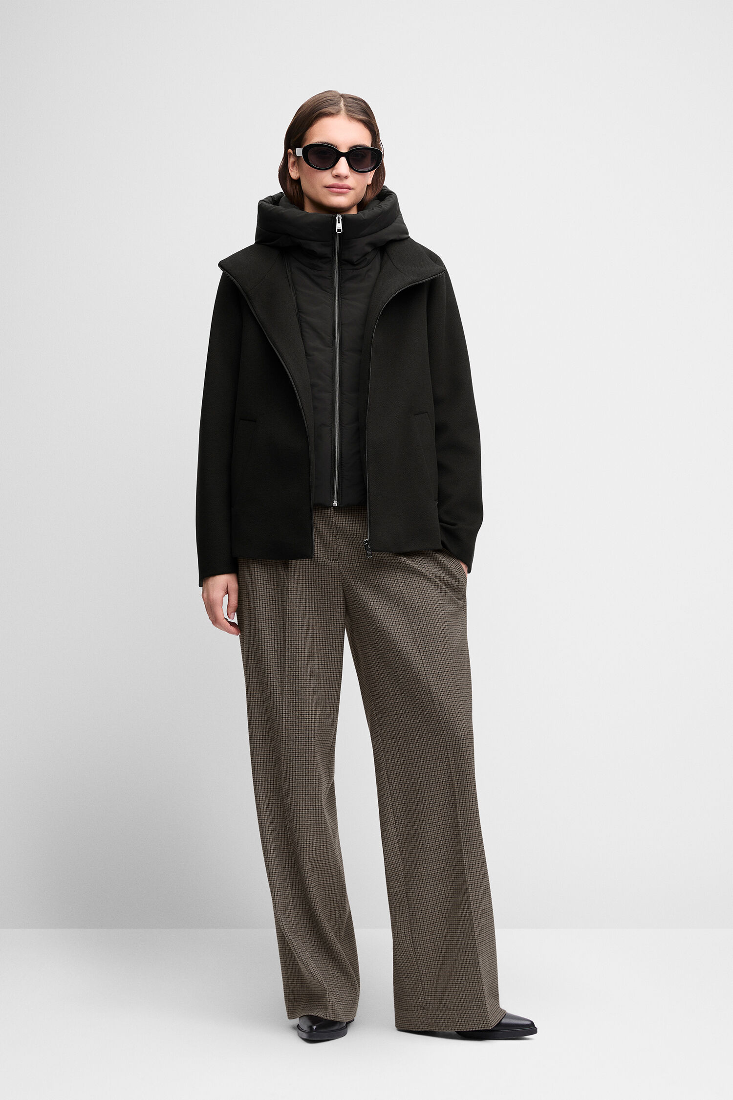 Schwarz, Wolle, Hoodie, Mantel, Hose