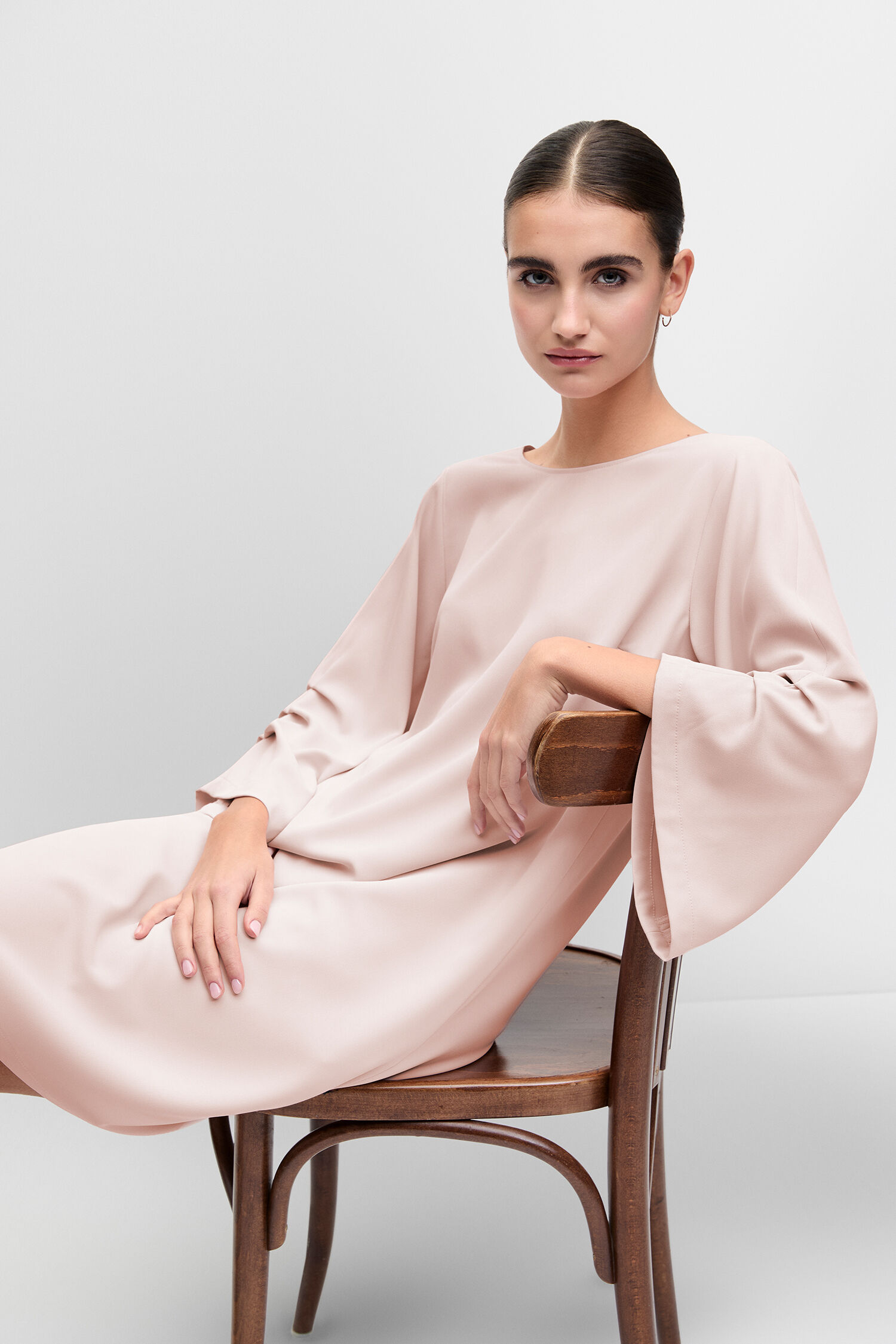 Kleid, Langarm, Rosa, Chiffon, Kirschholzstuhl