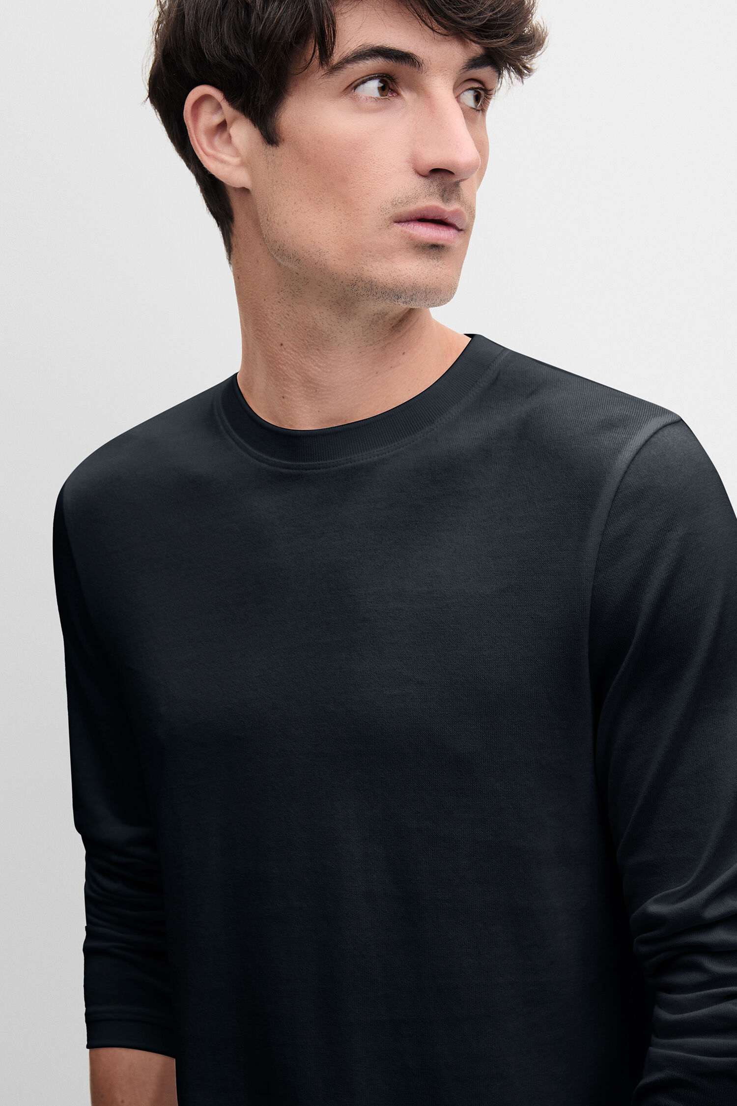 Langarmshirt, Schwarz, Rundhalsausschnitt, Oberteil, Plain