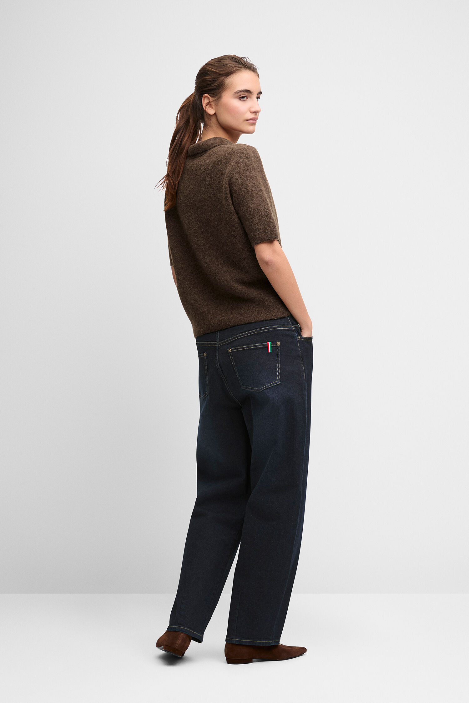 Pullover, kurzarmig, braun, Strick, Jeans