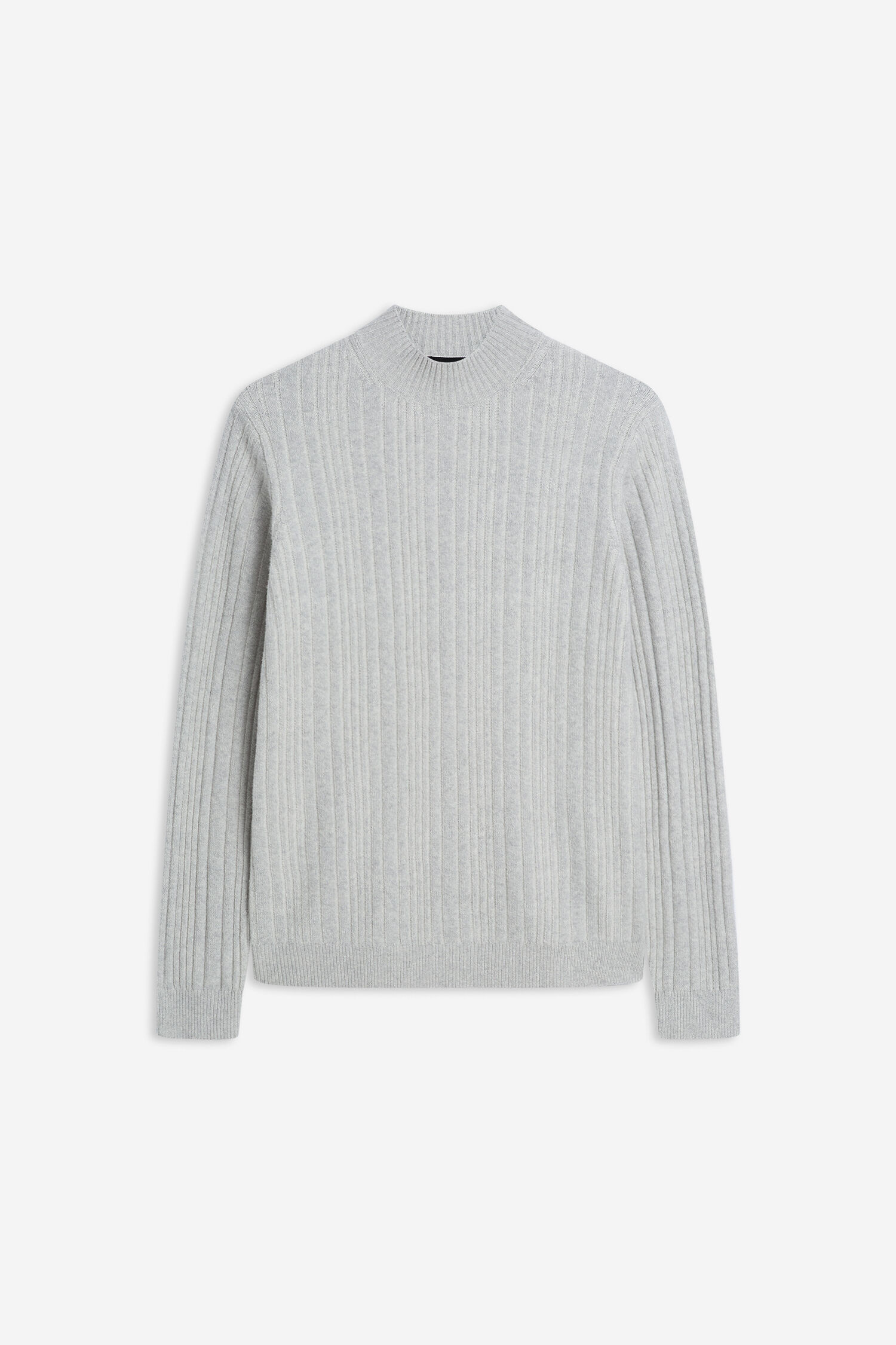 Pullover, Rippenstrick, Kühler Ton, Langarm, Kleiner Rundhals
