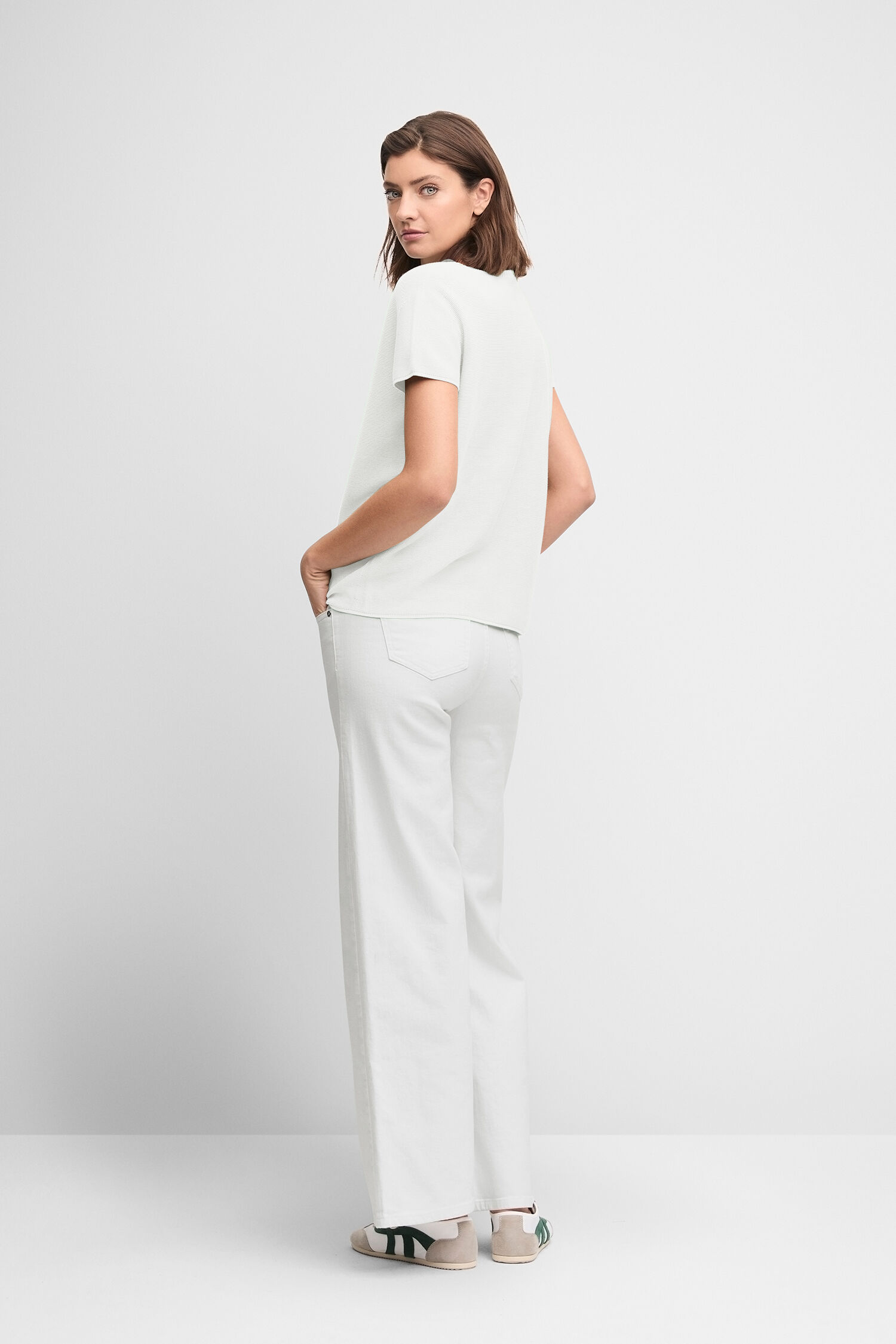 Hosen, Bluse, Leinen, Person, Frau