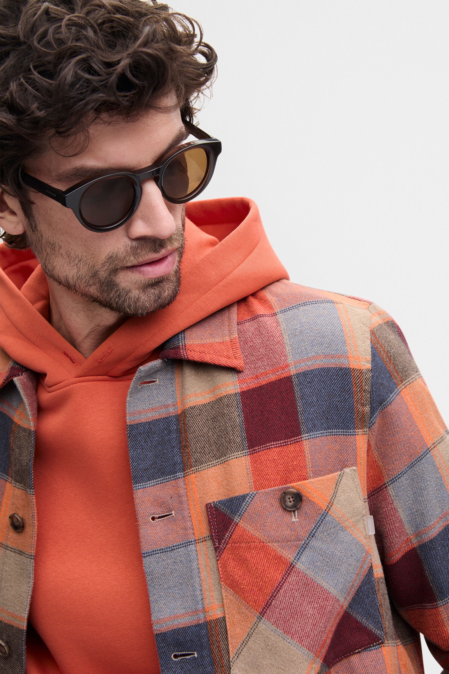 Flanellhemd, Karomuster, Overshirt, Orangeton Hoodie, Schnitthemd