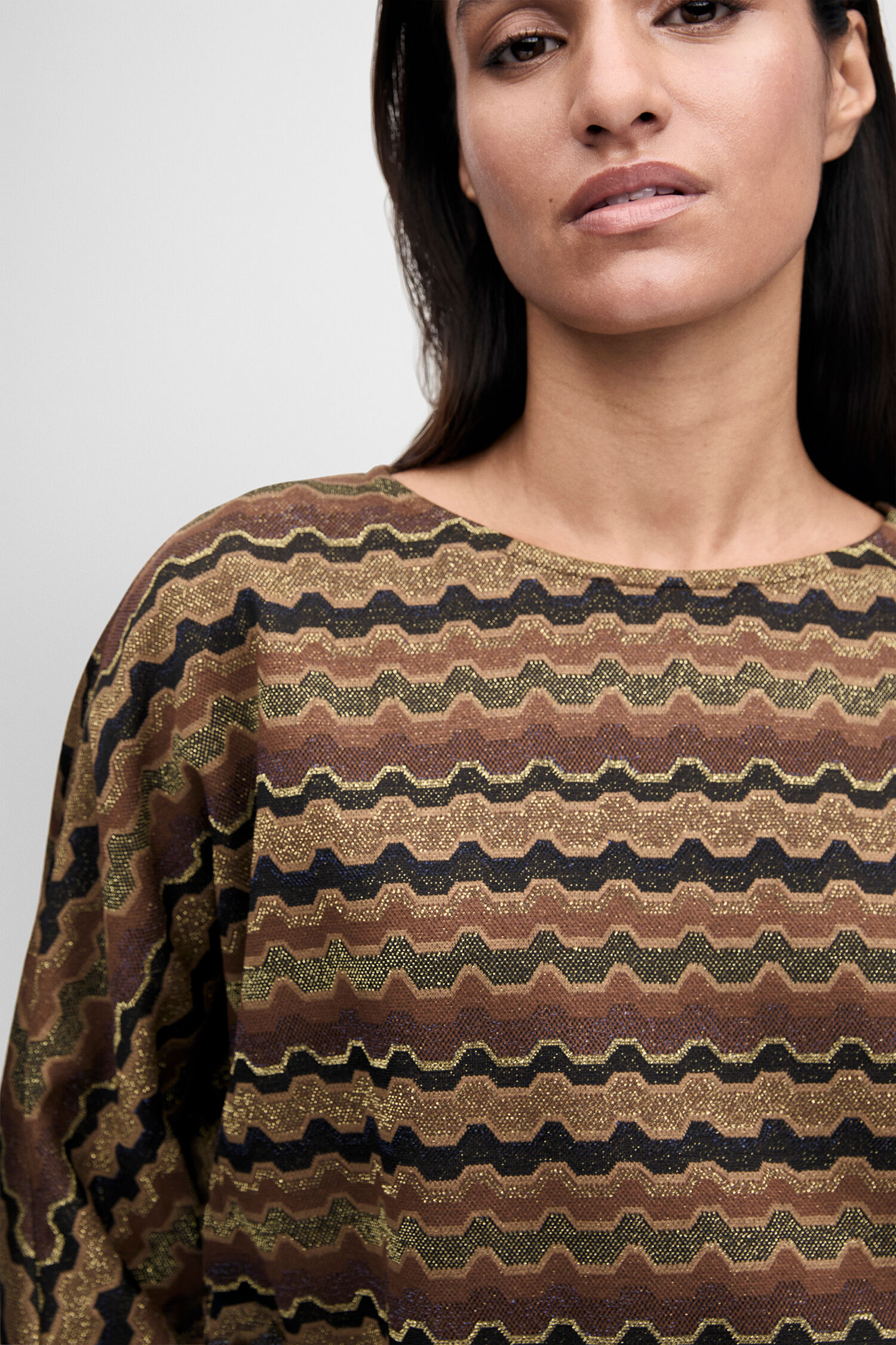 Pullover, Wellenmuster, Kariert, Langarm, Braunschwarz