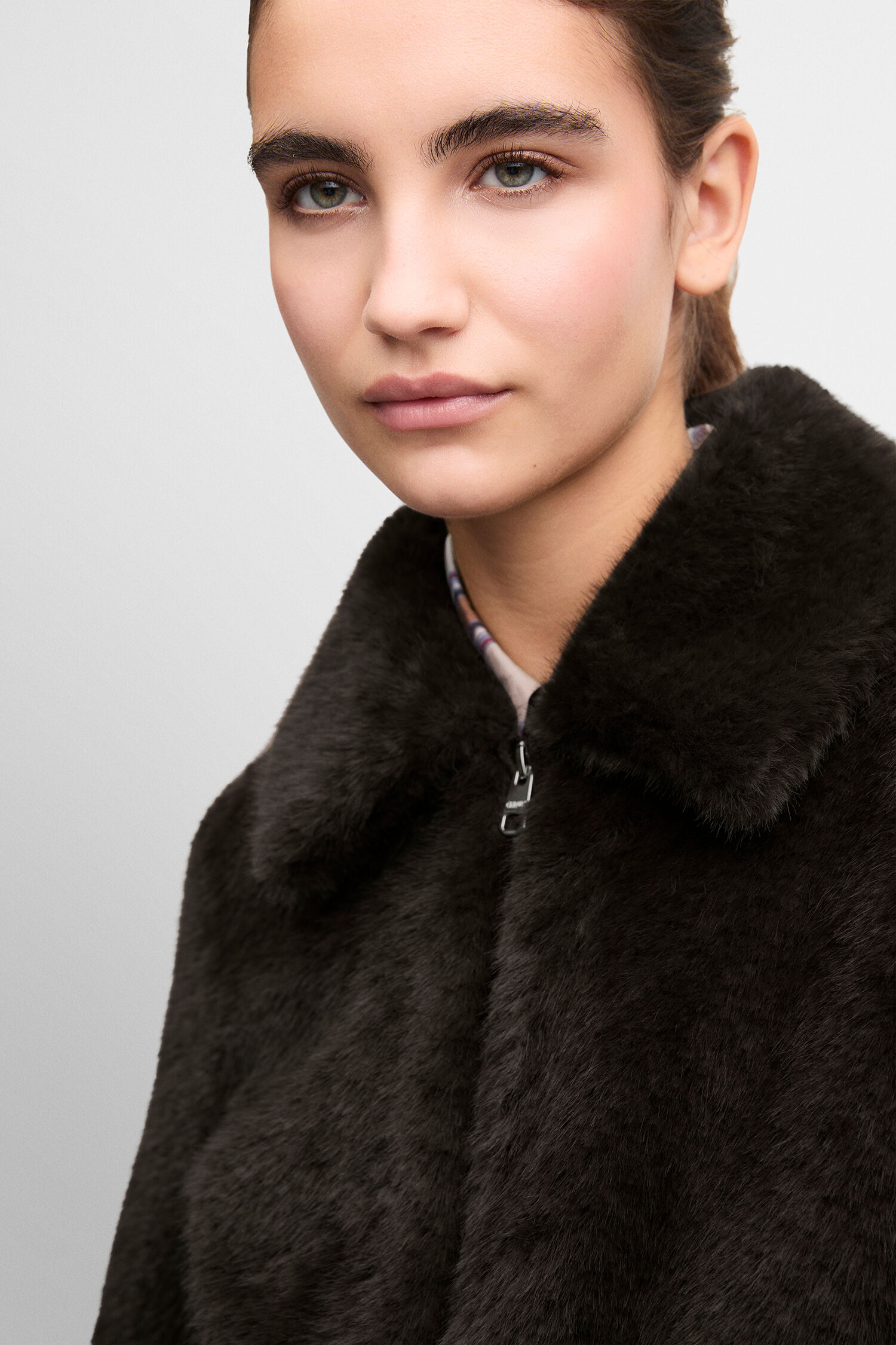 Fleecejacke, Reißverschlussjacke, Kragenfell, Dunkelbraun, Oversized-Schnitt