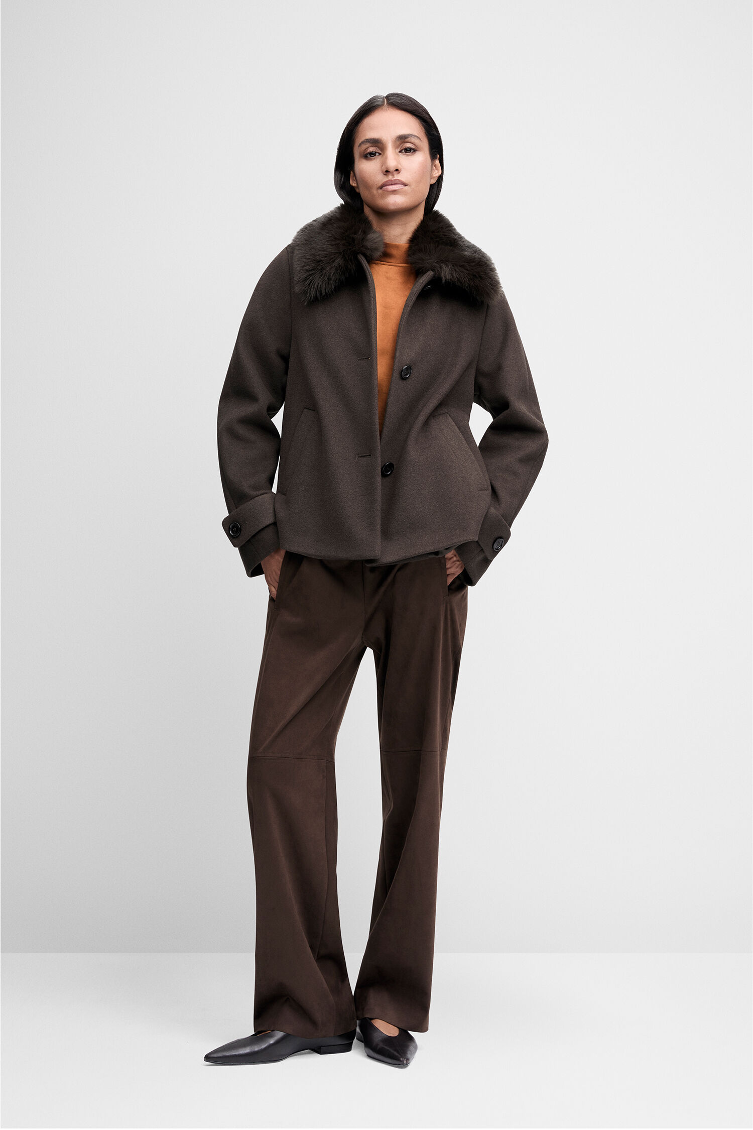 Wolljacke, Hauchjacke, Kragenfell, Oversize, Mantel