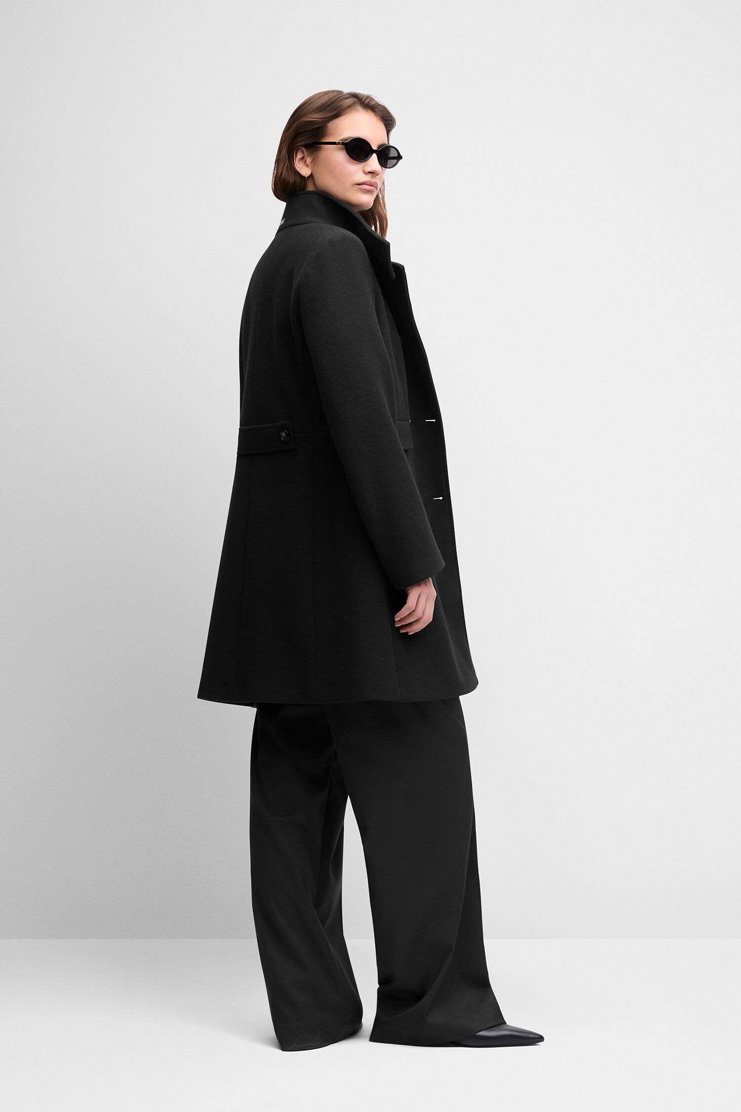 Mantel, Schwarz, Oversized, Wolle, Revers